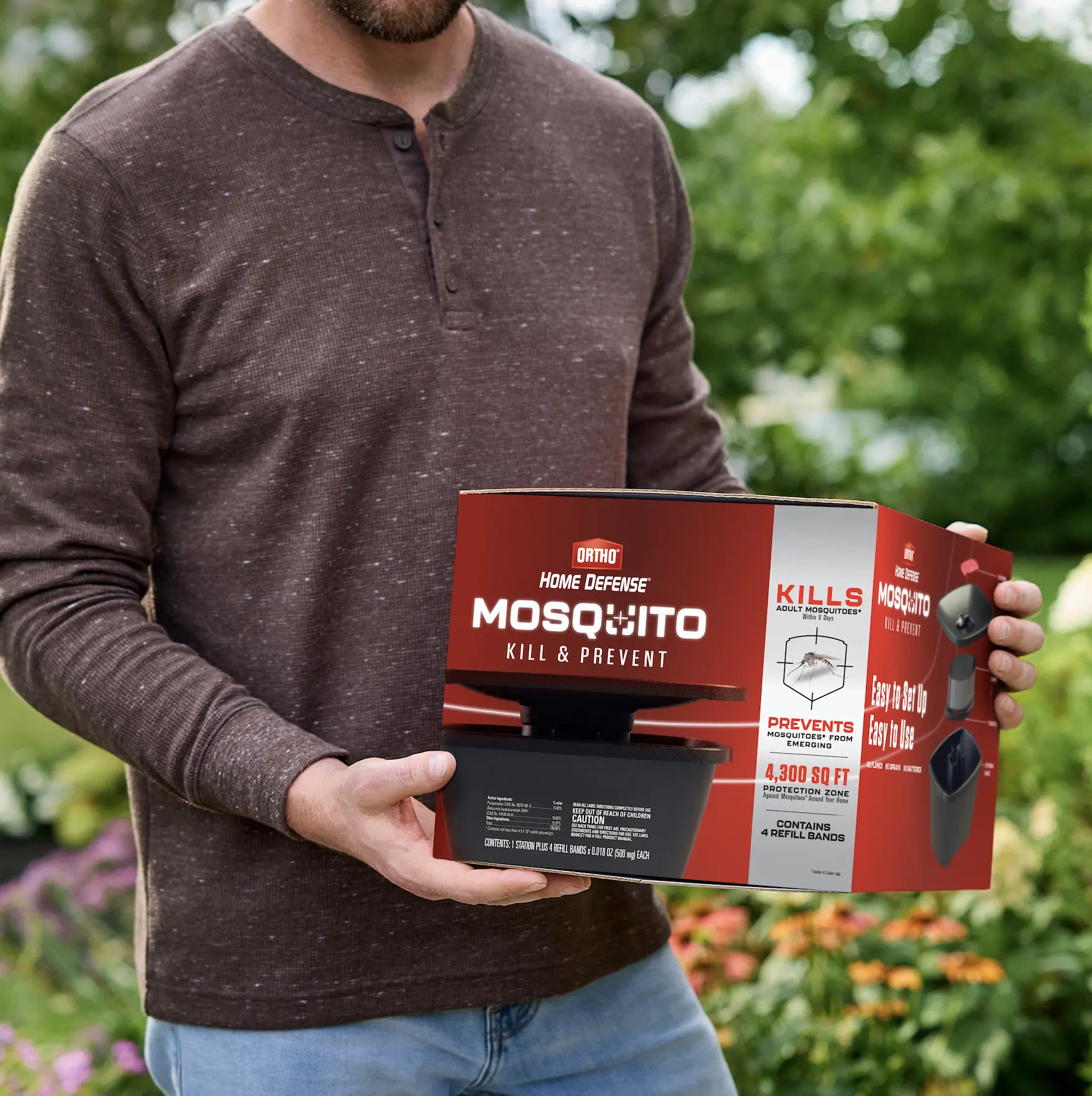 Home Defense Mosquito Kill and Prevent - 2 Month Protection, Controls Mosquitoes and Larvae, Easy-to-Use, Mosquito Killer Protects up to 4,300 sq. ft., 1 Station & 2 Bands