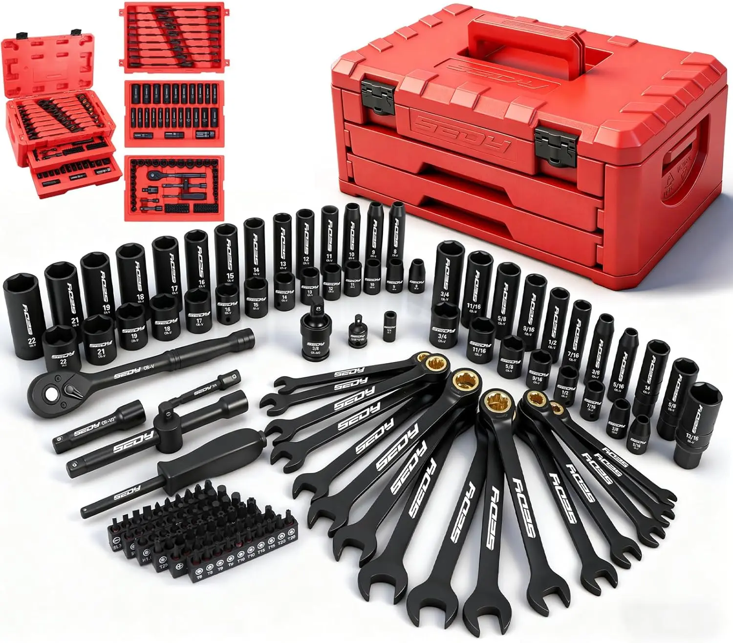 Premium 132-Piece Mechanics Tool Set - SAE/Metric Wrenches