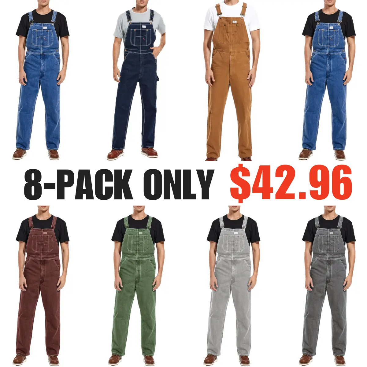 Men's 4-Pack Flex Denim Bib Overalls — Adjustable & Utility Ready