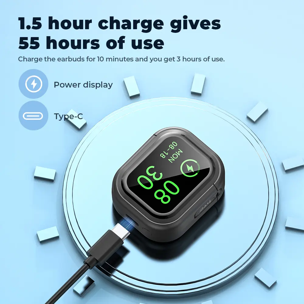 Bluetooth 6.0 Earphones LED Display High Fidelity Waterproof Wireless Earphones | Suitable for Office, Sports, Study and Audio Calls | Built-in Microphone | Earphones
