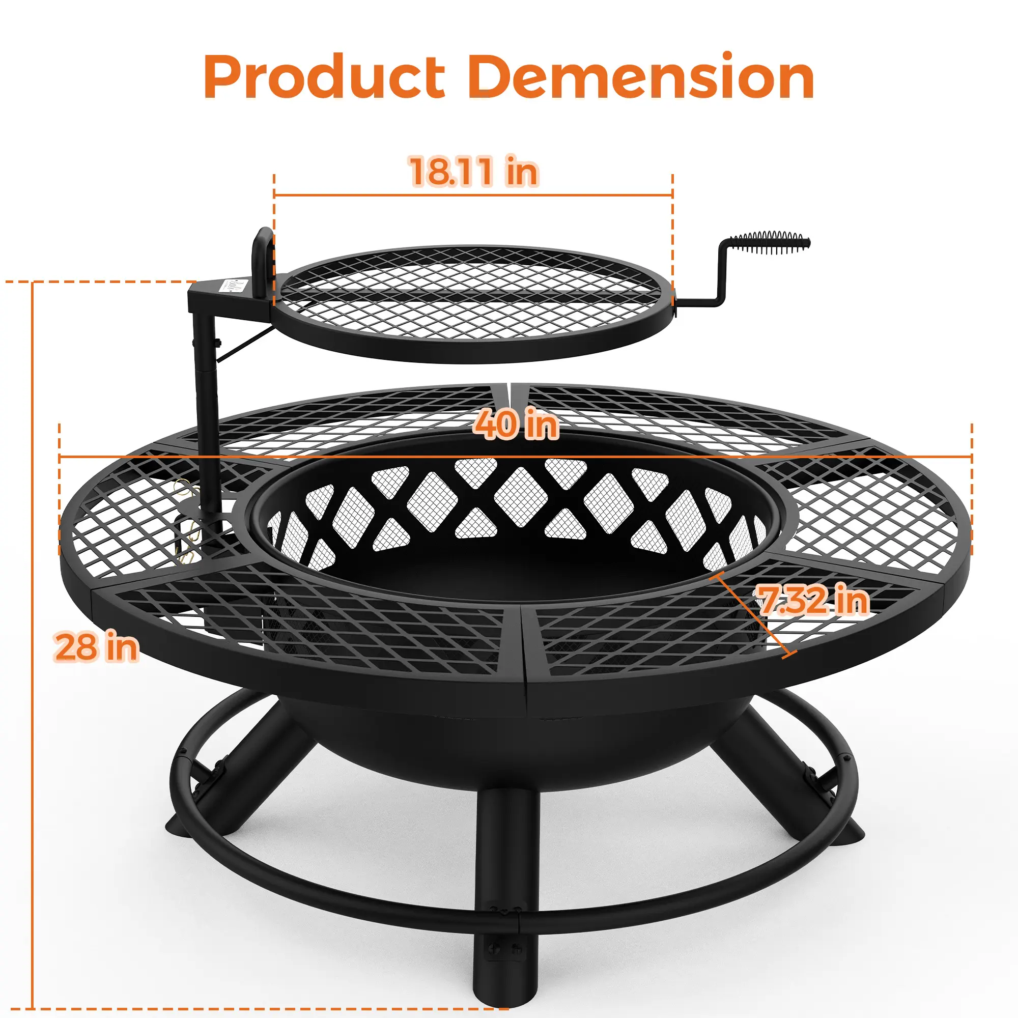 Memorial Day Sales 2-in-1 Wood Burning Fire Pit with Removable Cooking Grill Black Ultra-Durable Iron Grate 360-Degree Rotation Adjustable Height for Heating and BBQ Christmas gift
