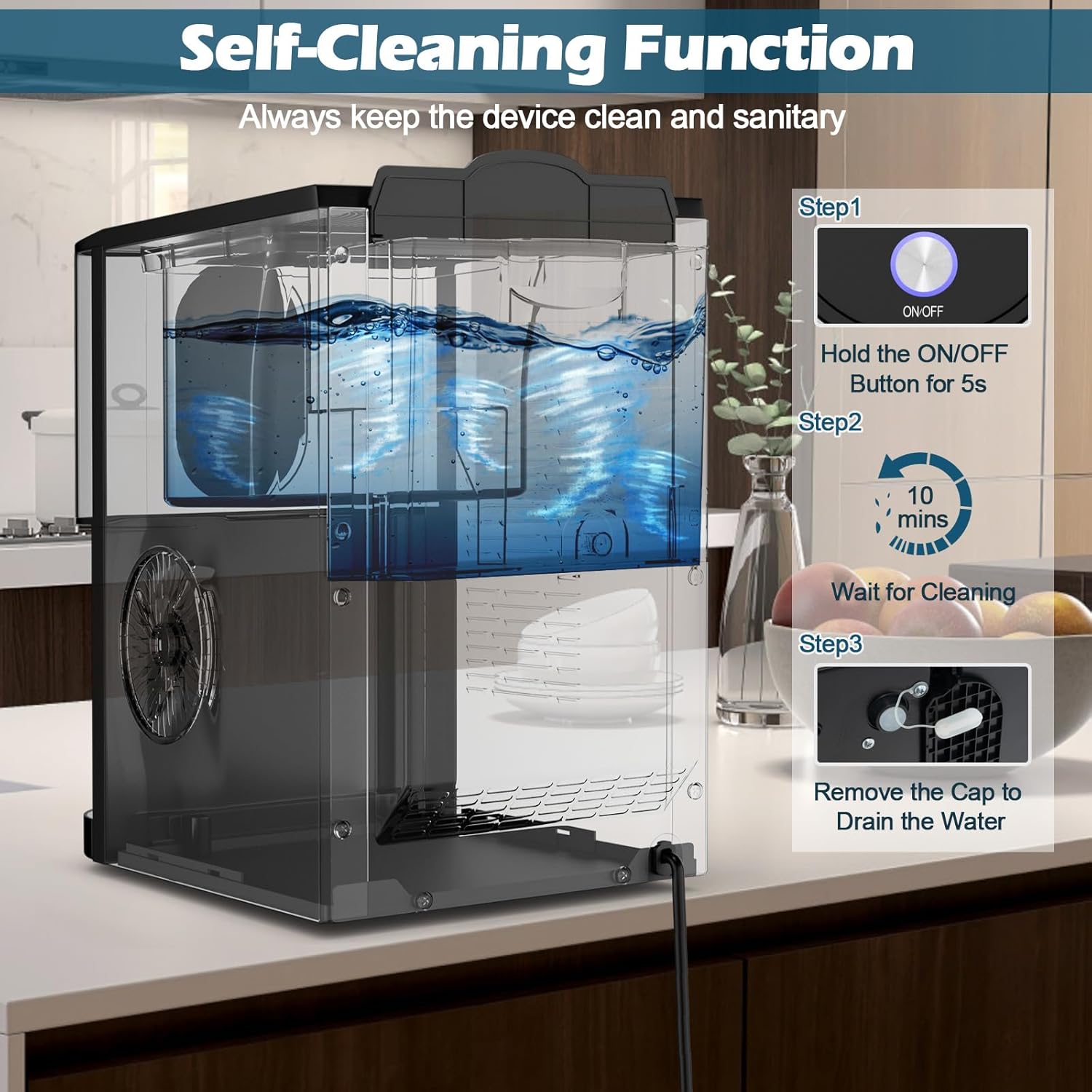 Ice Maker Countertop, 56 lbs/24 H Chewable Ice Making Machine w/Self-Cleaning System, Self-Dispensing Pellet Ice Machine w/ 0.63 gal Water Tank for Home & Kitchen