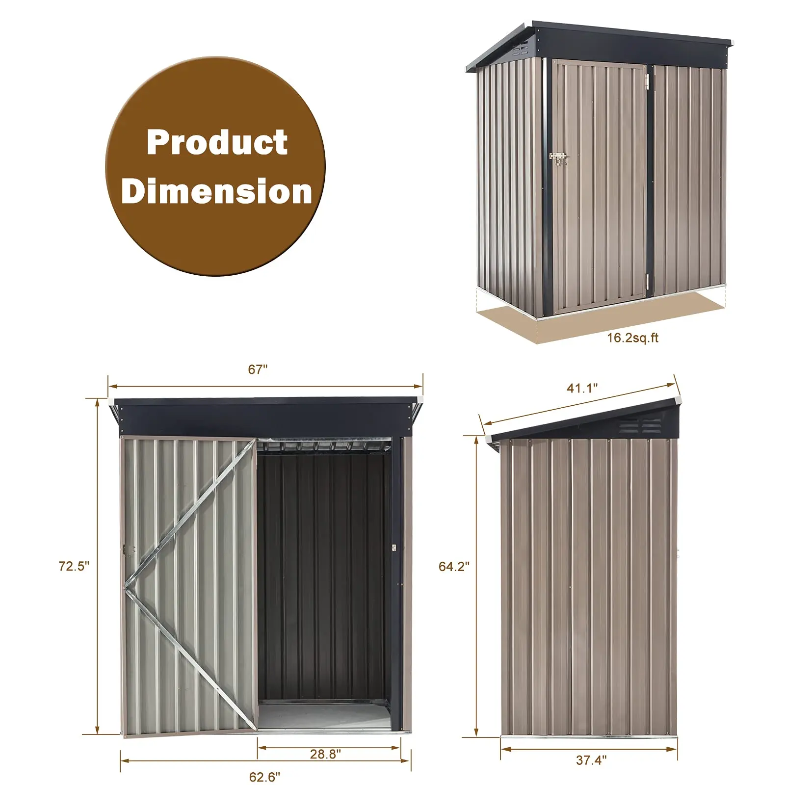 5' x 3' Modern Metal Outdoor Storage Shed, 16.6 sq. ft. space with lockable door, ideal for garden, backyard, patio, and tool storage