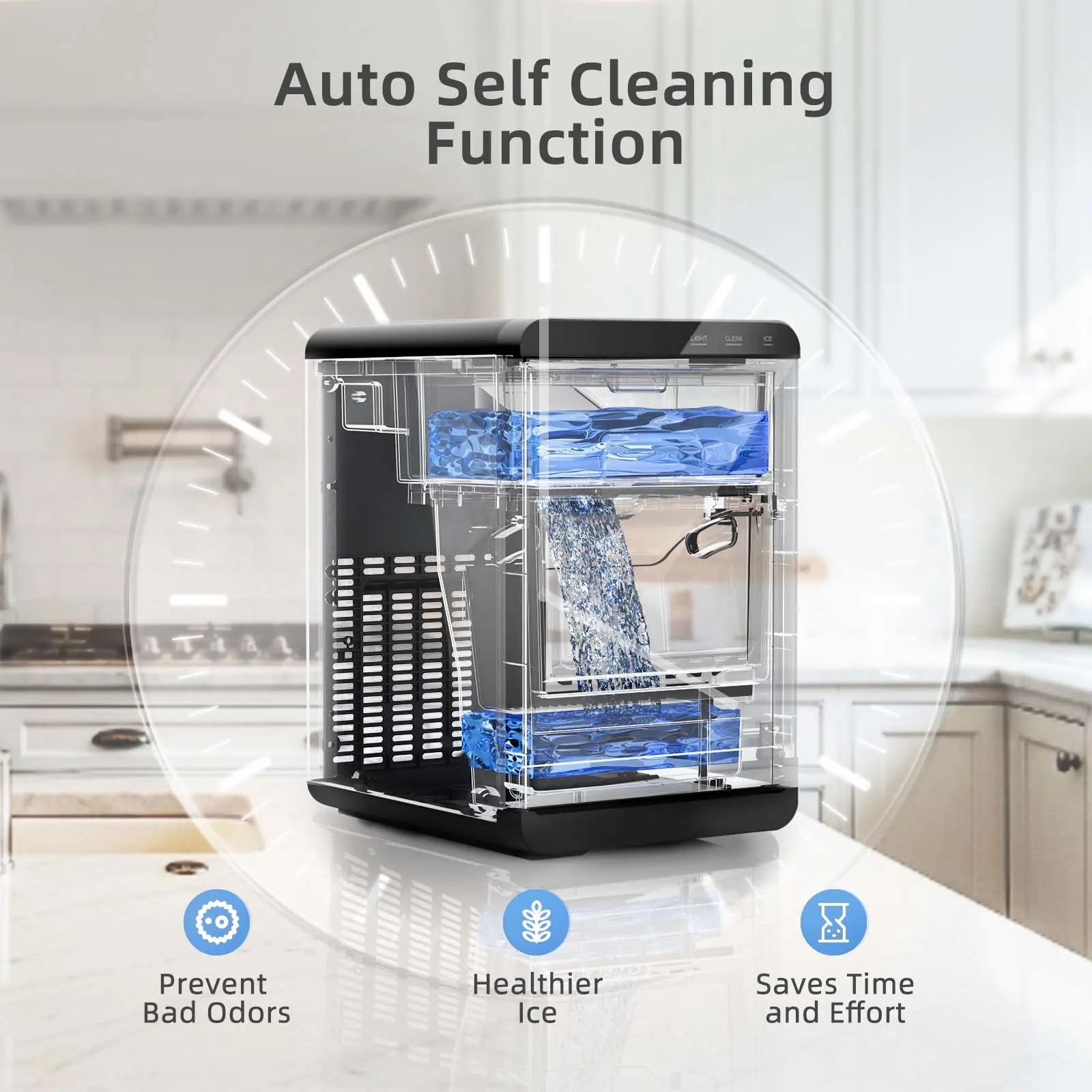 Ice Maker Machine – Makes 45 lbs/Day with Fast 10–15 Min Ice, Self-Cleaning & 24H Timer for Home, Bar & Parties