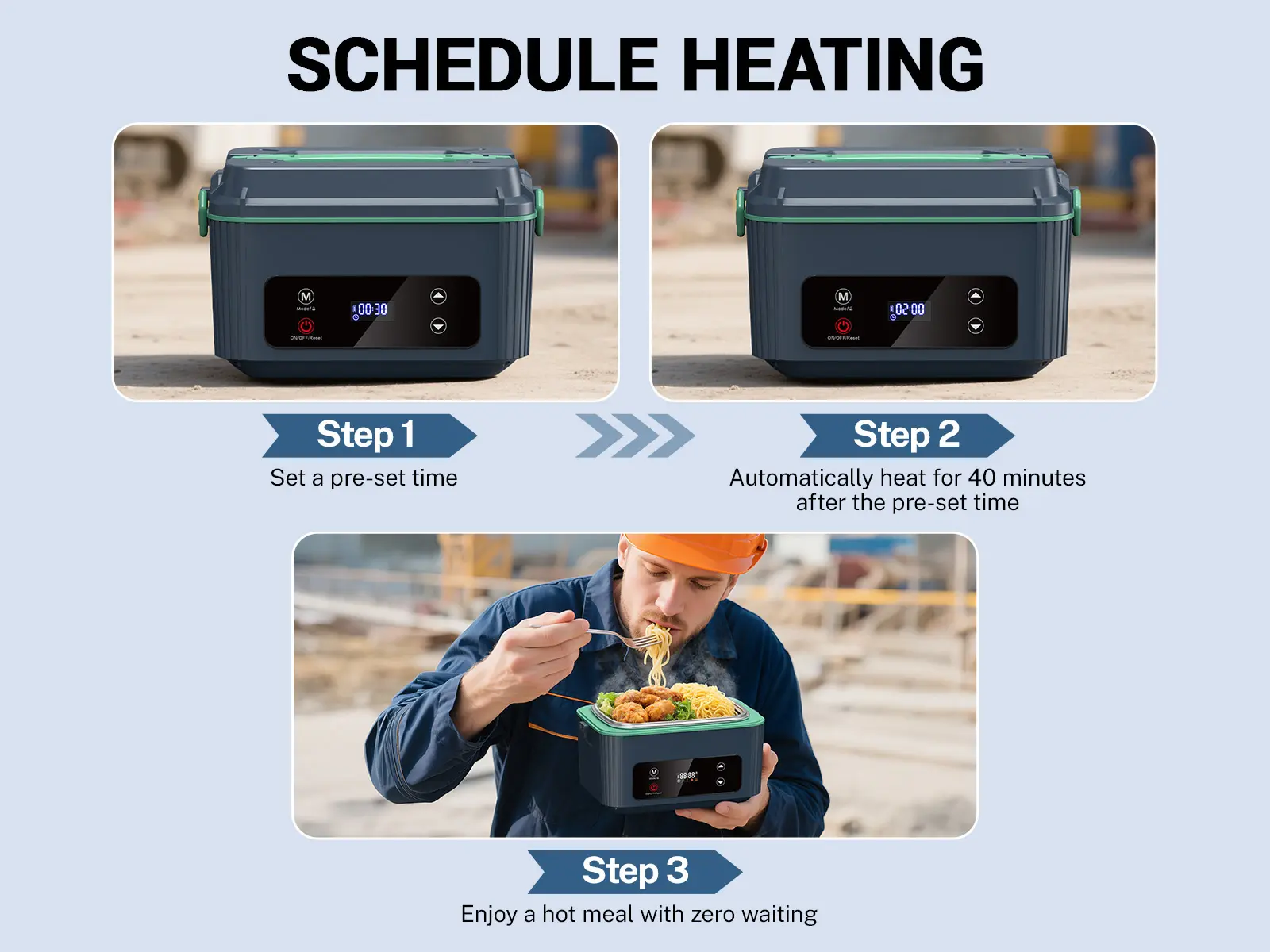 Self-Heating Electric Lunch Box, 100W Faster Heated Cordless Lunch Box for Adults with Automatic Heating, 40 fl oz 304 Stainless Steel Food Warmer with Timer for Hot Meals Anywhere