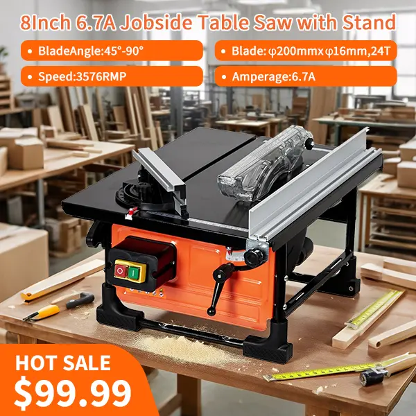 Portable 8-inch Table Saw with 3576RPM Cutting Speed, 24T Blade, and Efficient Dust Collection for Adjustable Cuts