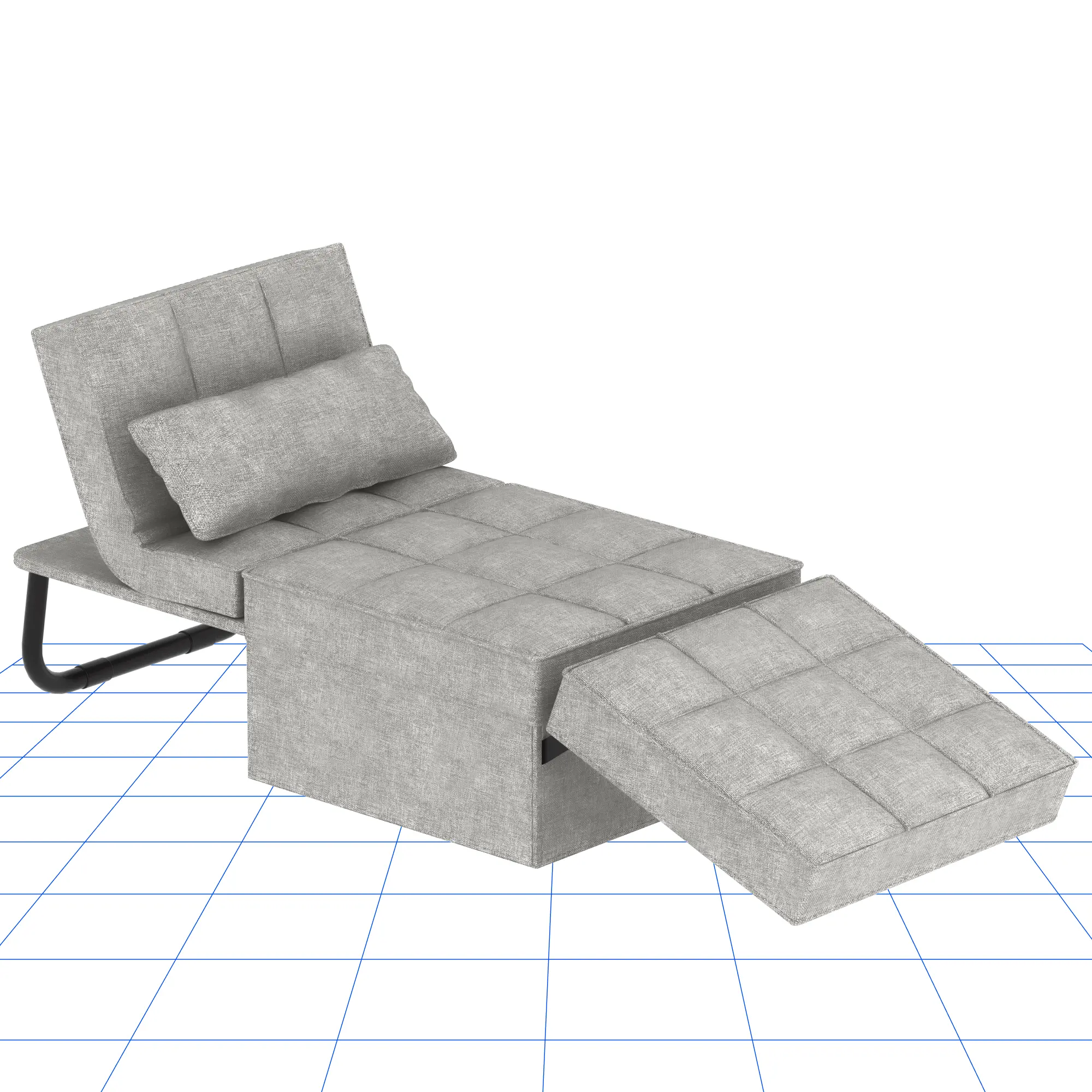 Convertible Sleeper Chair Sofa Bed - 5-Level Adjustable Backrest Multi-Function Upholstered Ottoman Futon, Adjustable Upholstered Couch, Furniture for Living Room (Grey, Beds Compatible)
