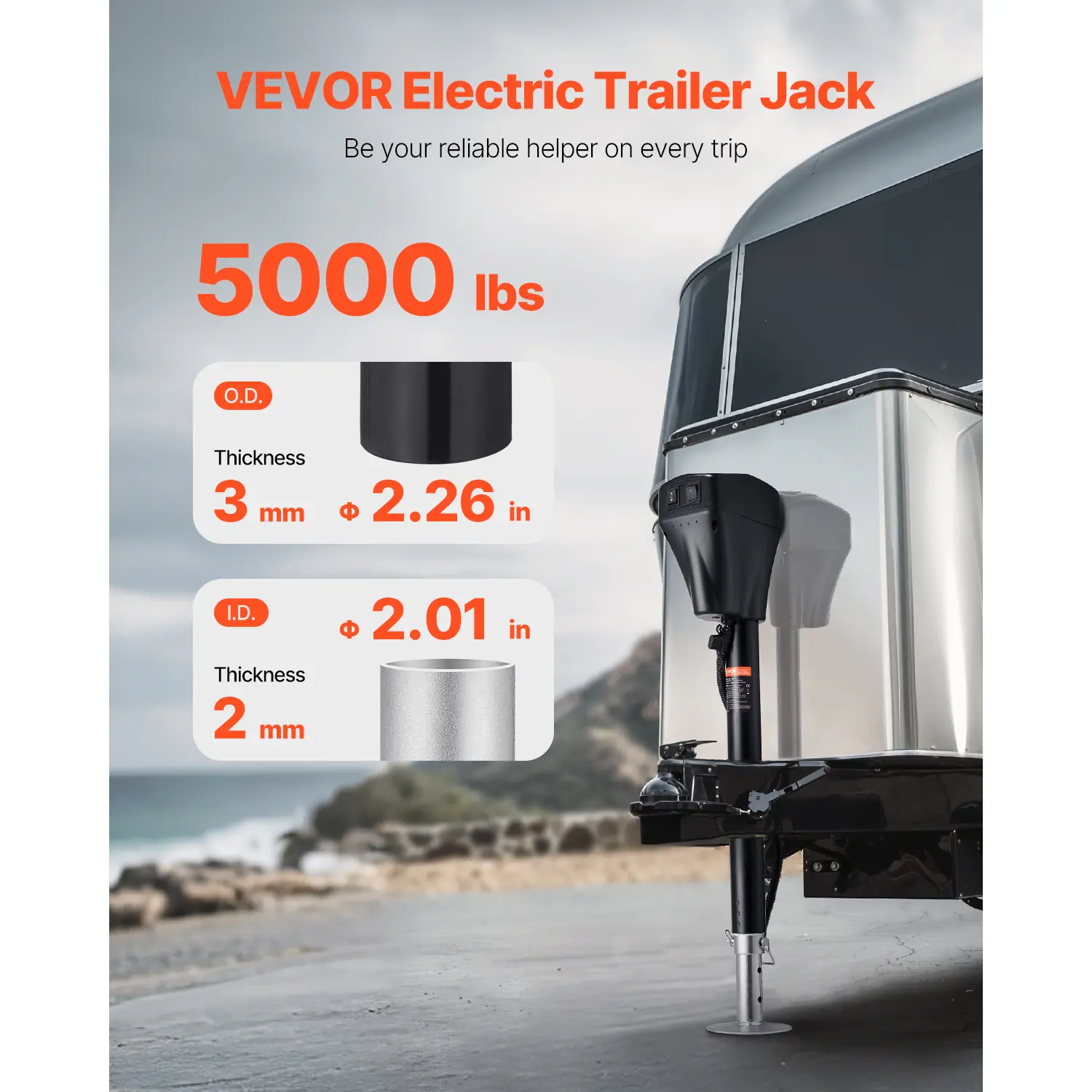Electric Trailer Jack, 5000 lbs, Heavy Duty RV Electric Power Tongue Jack with 7-pin Connector, Manual Crank Handle & Weatherproof Jack Cover, 10"-28.3" Lift, for Trailers, Campers & RVs, Black