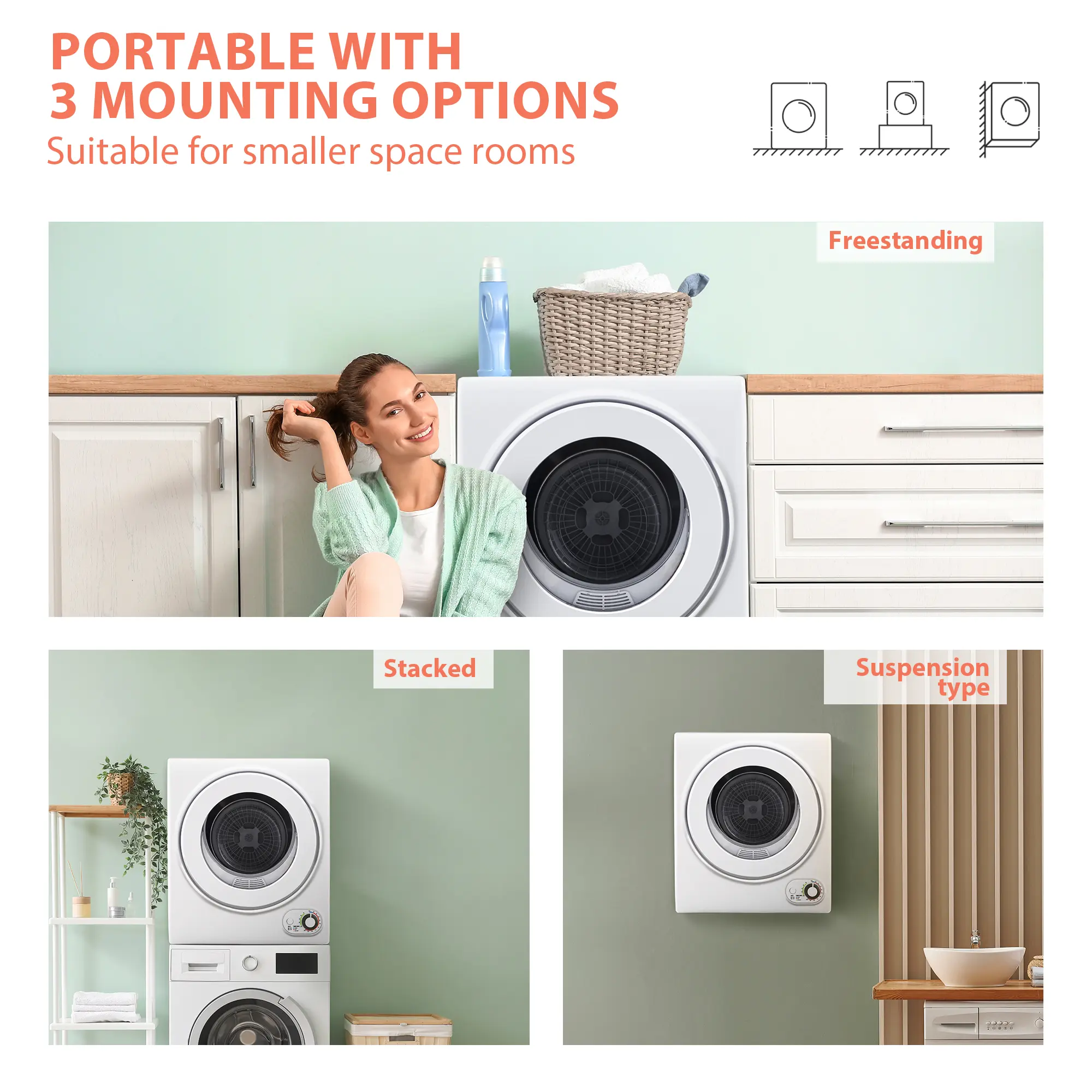 Portable Clothes Dryer – 1.5–1.8 cu.ft, Stainless Steel Drum, Compact for Apartments, RVs & Dorms