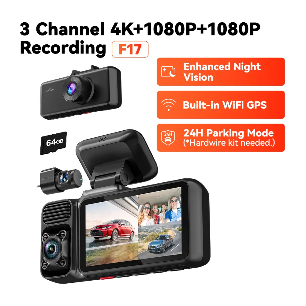 F17 4K 3-Channel Dash Cam with 5GHz WiFi GPS,