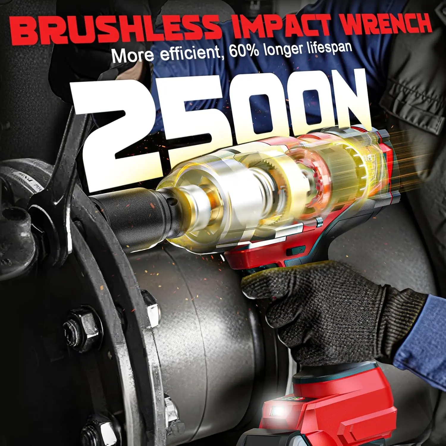 1850Ft-lbs (2500N.m)-3/4"Impact Wrench Compatible with  18V Battery (NO Battery!!!), Brushless Impact Gun 4-Speed with Auto-Stop Reverse for Car/Truck