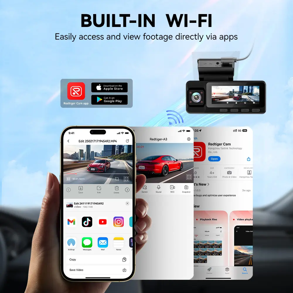 WiFi Dash Cam Front and Rear Inside with 32G SD Card( No SD Card Option In A Better Deal ), 2.5K+1080P+1080P Car Dash Camera for CarsFront and Rear, G-Sensor, 24H Parking Mode, Car rvibe, Car VLOG