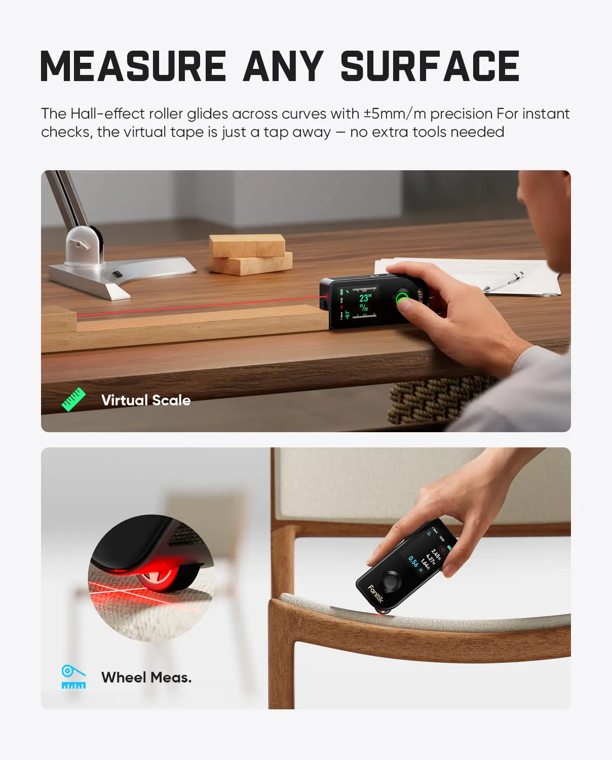【FathersDayGift】3-in-1 Laser Measuring Tool - 197Ft Rechargeable Range Finder with IPS Touch Screen, Side LCD, Wheel Roller, 3-Axis Self Levelling Laser Leveler Tool, User-Friendly Interface, Portable for Home DIY
