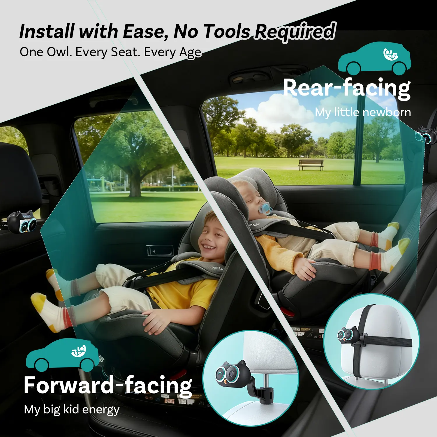 OTTOCAST Baby Car Camera &Wireless CarPlay Adapter,1080P HD Rear Seat Monitor Display on Car Screen,150°Wide Angle No-Glow Night View, Safety for Kids & Infants