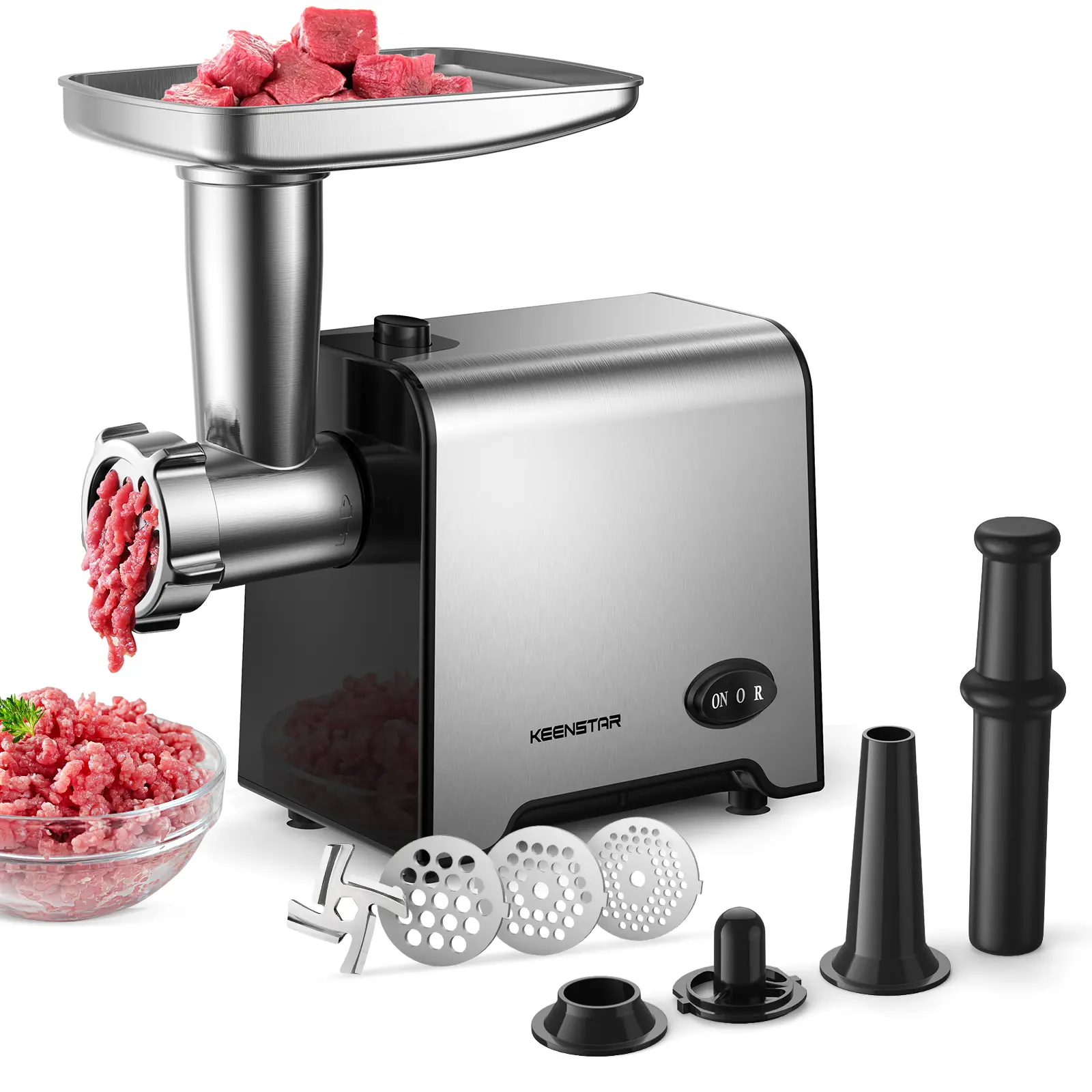 Electric Meat Grinder & Sausage Stuffer – 450W (3000W Max) Stainless Steel Food Grinder with 3 Plates & Kubbe Kit
