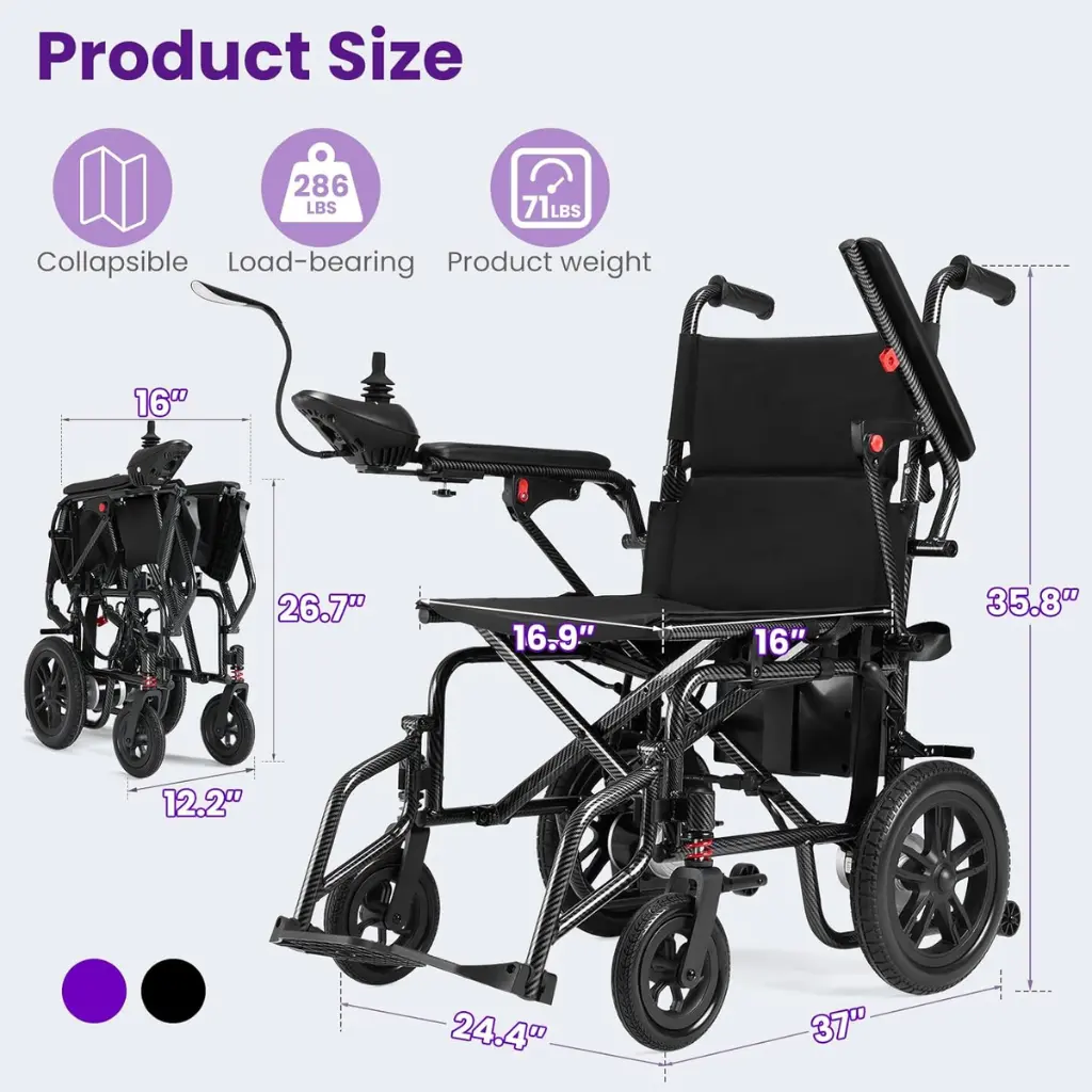 Foldable Electric Wheelchair – 360W Dual Motor Power Chair with 15-Mile Range, Compact Design & 286 lb Capacity