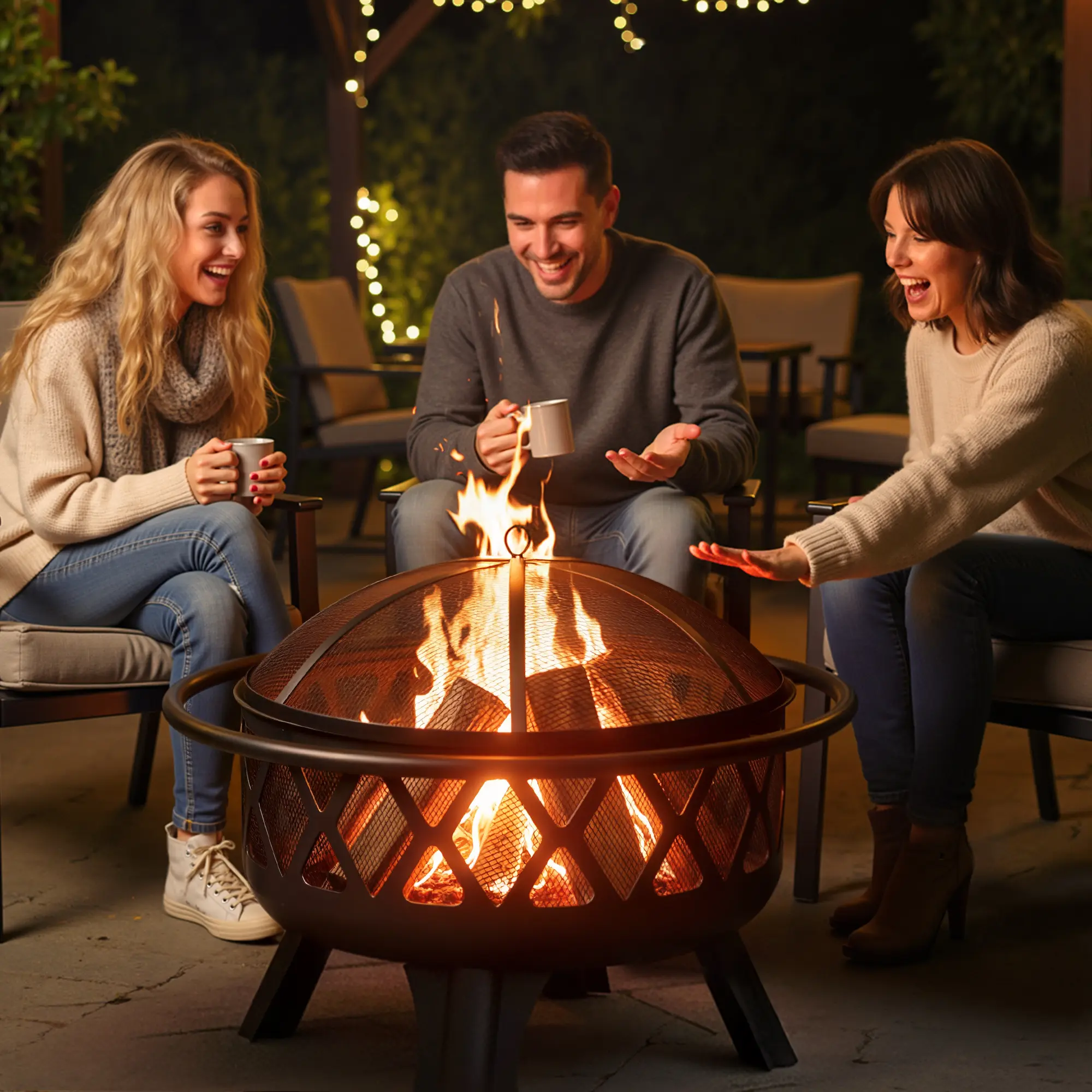 Memorial Day Sales 2-in-1 Wood Burning Fire Pit with Removable Cooking Grill Black Ultra-Durable Iron Grate 360-Degree Rotation Adjustable Height for Heating and BBQ Christmas gift