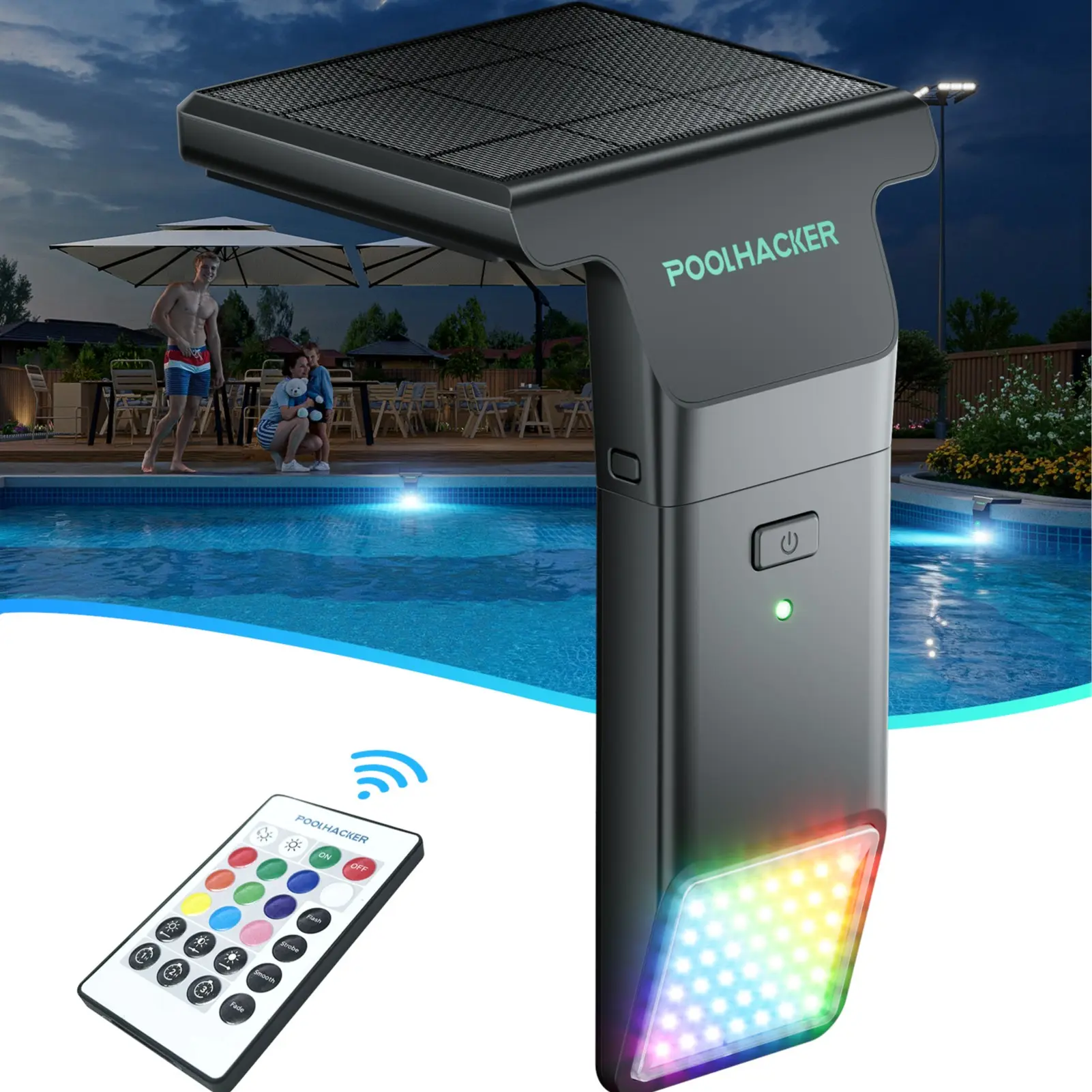 Poolside Solar Light – Waterproof Submersible LED with Remote, for Inground & Above Ground Pools (1 Pack)