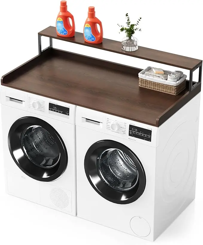 Washer Dryer Countertop, Laundry Wood Shelf Topper with Edge, 54" Width x 27.5" Depth Cover Guard Organizer for Washer and Dryer Laundry Hamper Counter Storage Organization