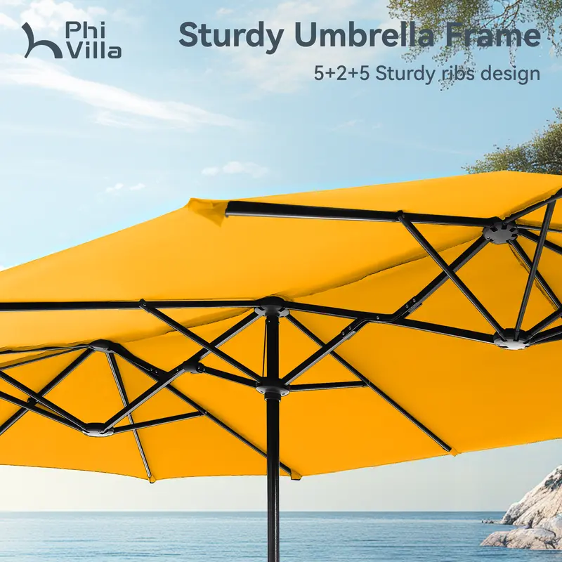 15FT Double-Sided Patio Umbrella with LED Lights | Waterproof Outdoor Shade