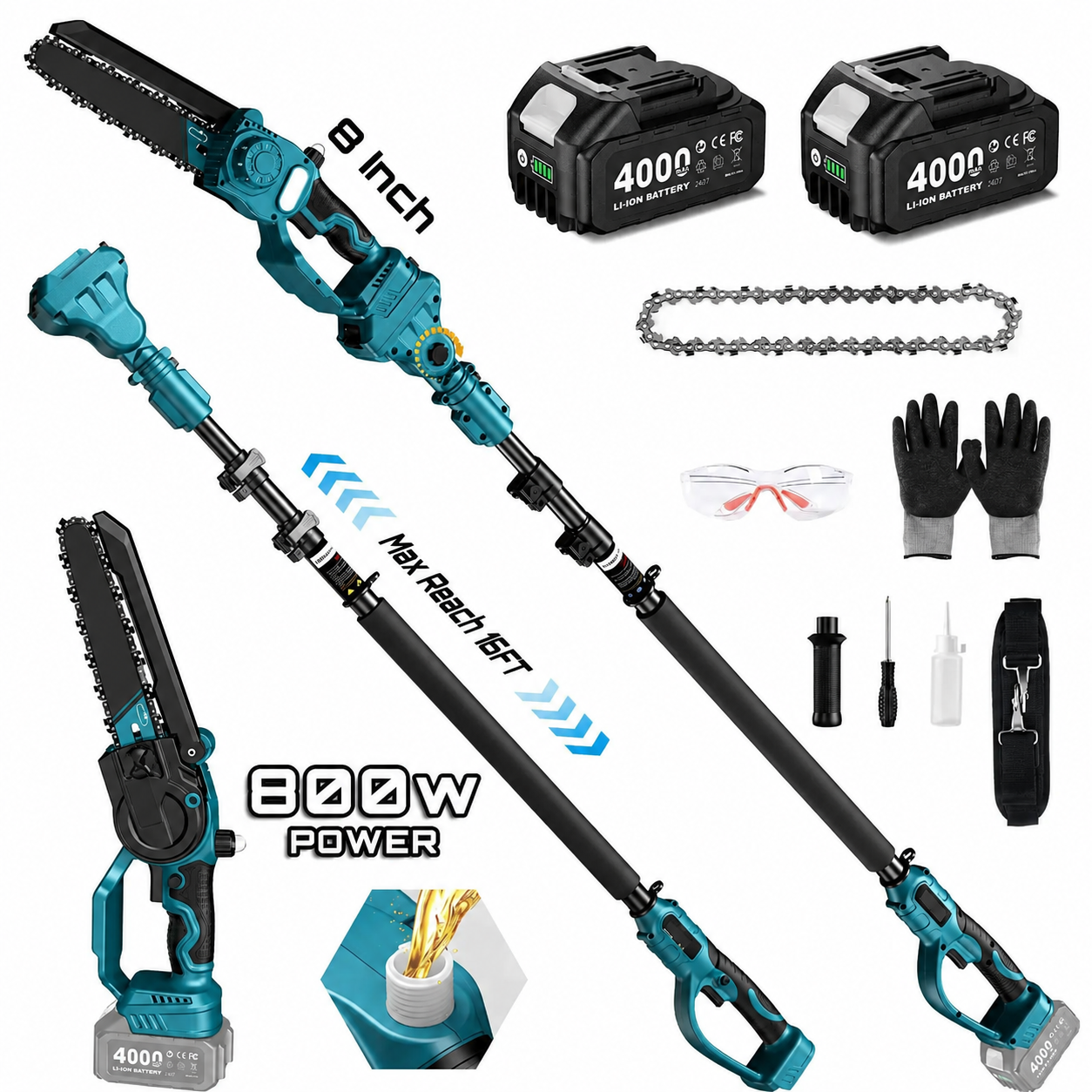 2 in 1 Cordless Pole Saw & Mini Chainsaw with 2 Batteries