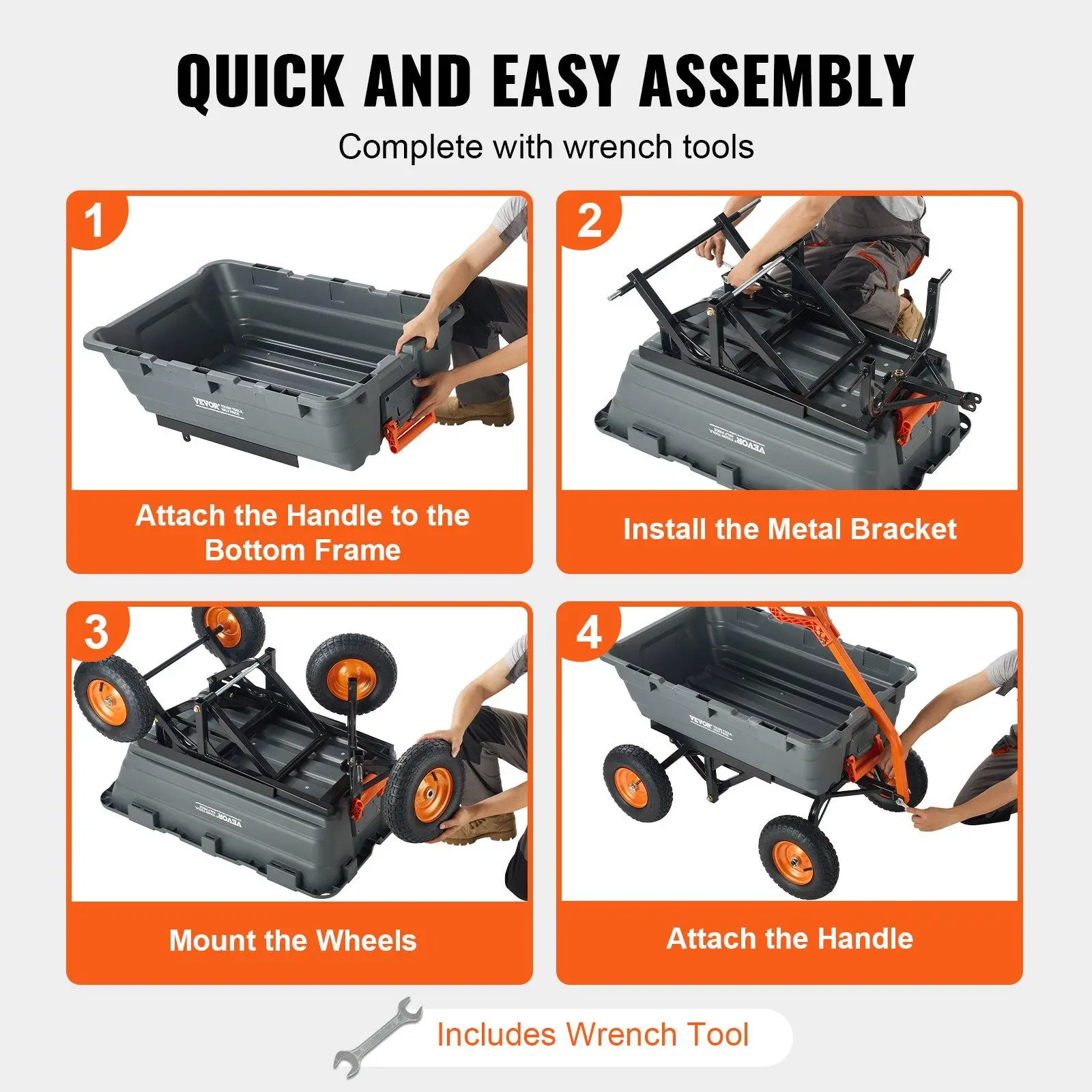 Garden Cart, Durable Poly Dump Cart with Simple Assembly Steel Frame, Versatile Dump Wagon with Dual-Function Handle, 6.48 cu.ft Utility Barrow 1200 lbs Load, 13 inch Wheels, Heavy Duty Wagon
