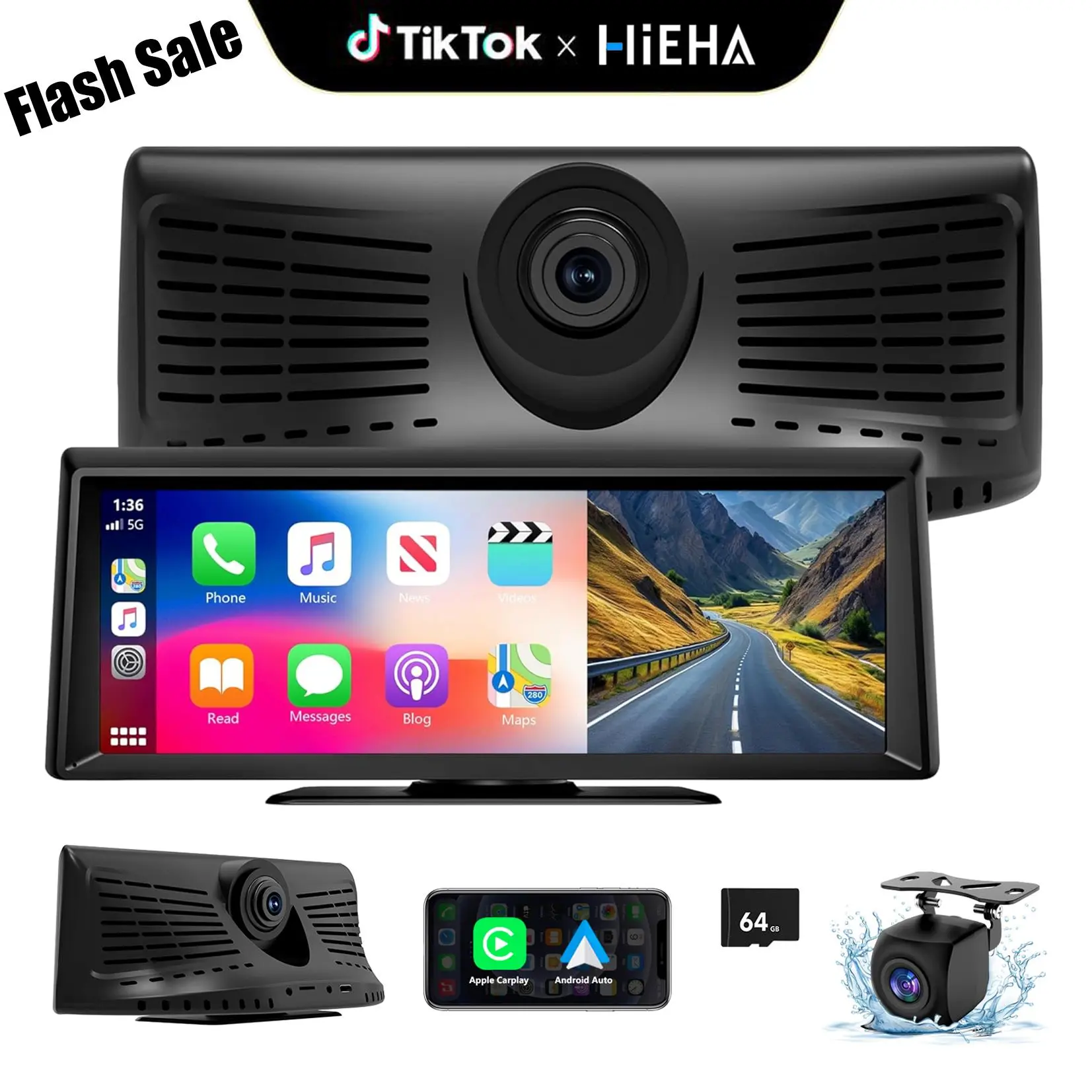 2026 Dash Cam with 8.14'' Wireless CarPlay Touchscreen – 2K Front & 1080P Rear Camera, Android Auto, GPS & Bluetooth