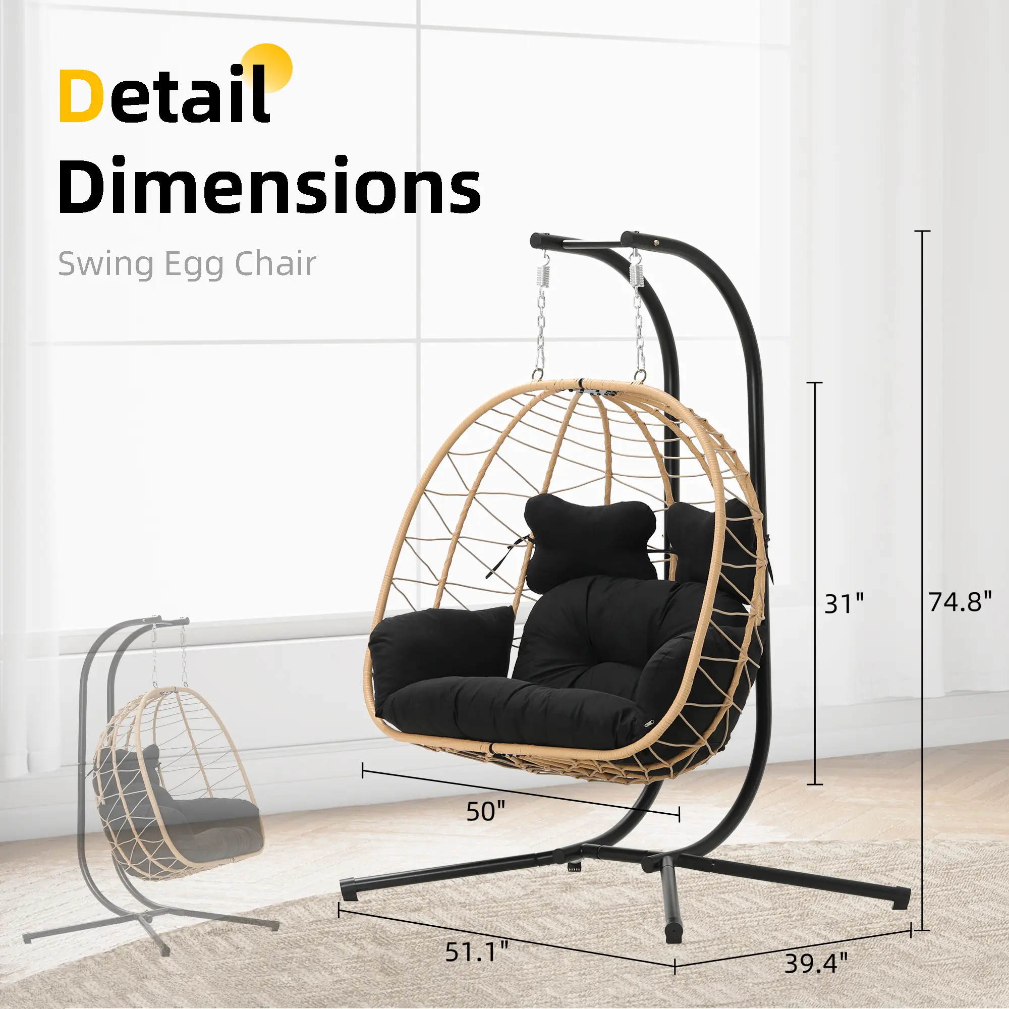 Double Hanging Egg Chair – Foldable Wicker Patio Swing with Cushions, Rust-Resistant Frame & 700 lb Capacity