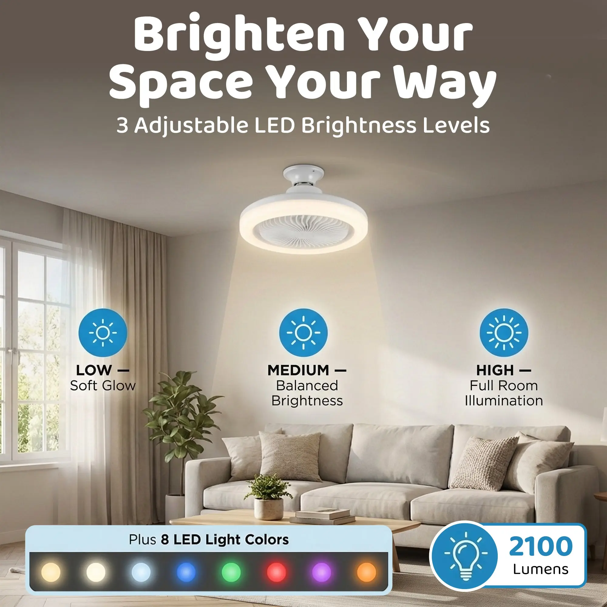 Socket Air - Light Socket Fan Light with RGB Color Changing