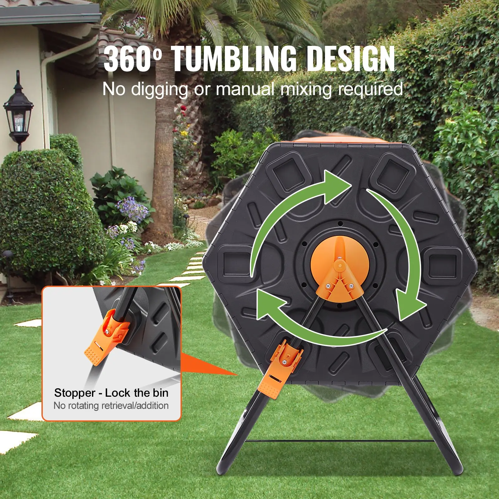 Compost Bin 37-Gal Dual Chamber Composting TumblerHigh Volume Two Rotating Chambers with 2 Sliding Door