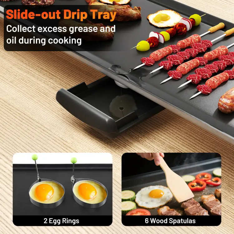 Electric Smokeless Griddle Grill – Adjustable Temperature, Nonstick Cooking Surface for Indoor & Outdoor BBQ Parties