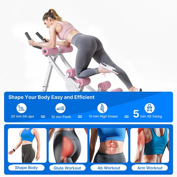 Dual Track Ab Trainer with LCD Monitor, 440lbs Weight Capacity,Foldable for Easy Storage, Ergonomic Supportive Design, Tones Waist Abs Arms Legs Hips, Ideal for Home Gym Beginners & Daily Fitness Enthusiasts