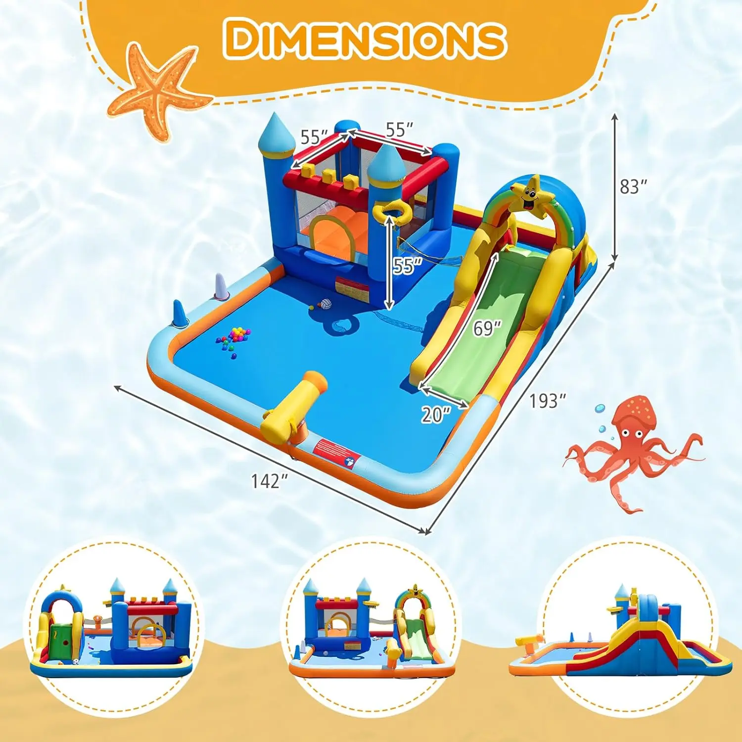 Inflatable Water Slide Bounce House with Air Blower, Backyard Water Park for Kids