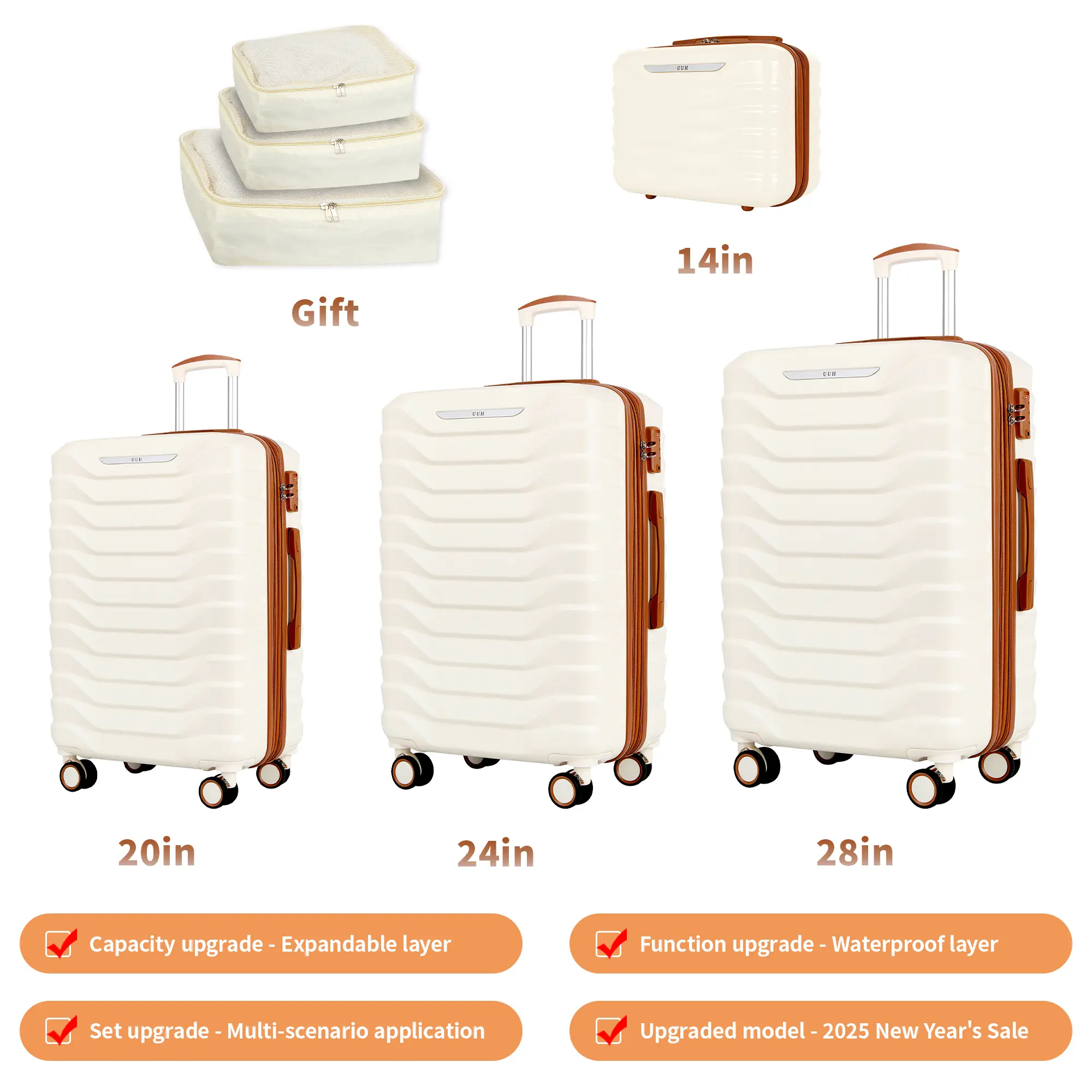Expandable Luggage Sets 9pcs/8pcs/7pcs/4pcs Suitcase Sets With Water-Proof and Expandable Layer Makeup Bag Side Hooks And TSA Lock