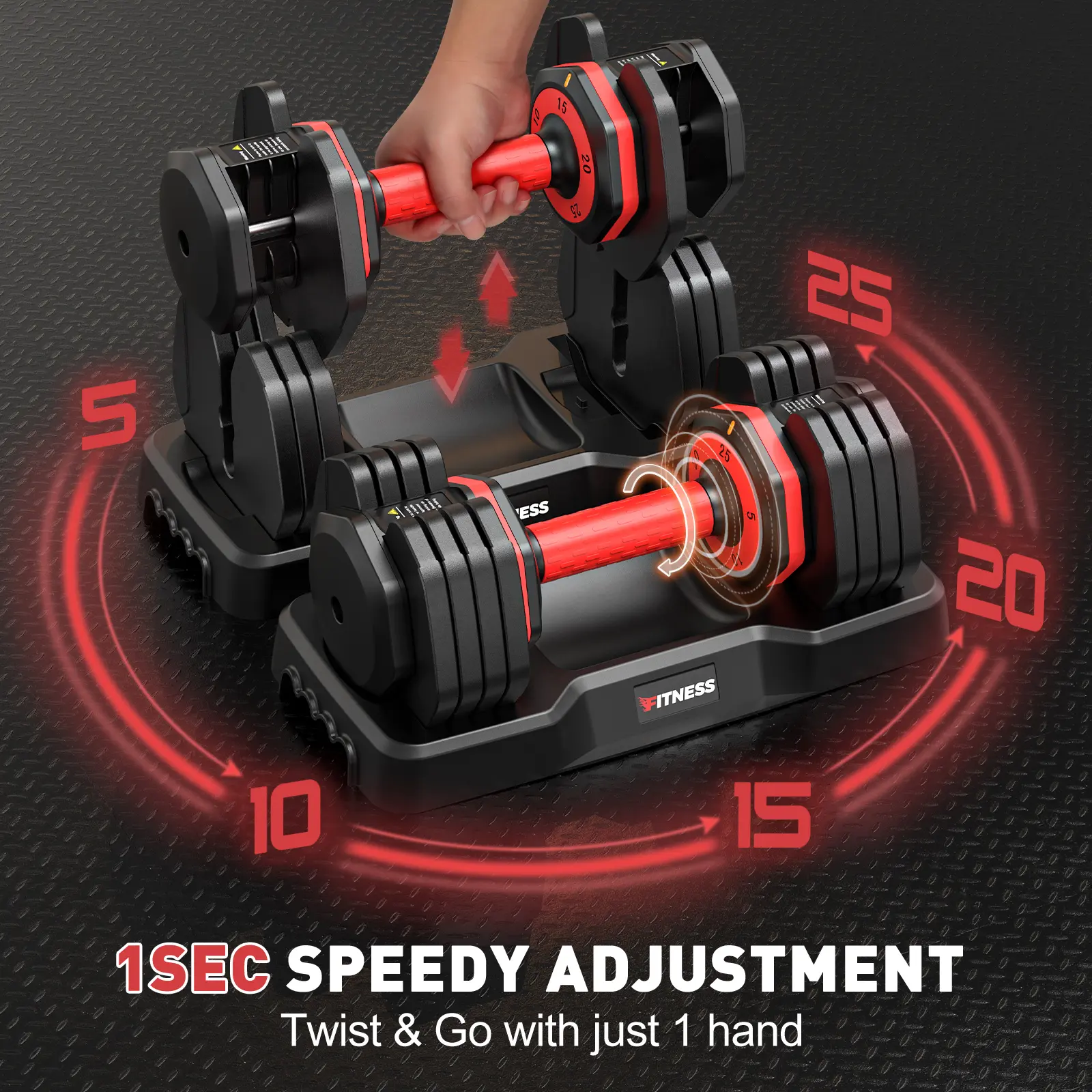 5-25LB / 15-55LB Adjustable Dumbbell for Home Gym Equipment, 5 in 1 Quickly Adjustable Weights Plates and Rack, Hand Weights Suitable Women and Men, Full Body Workout Fitness