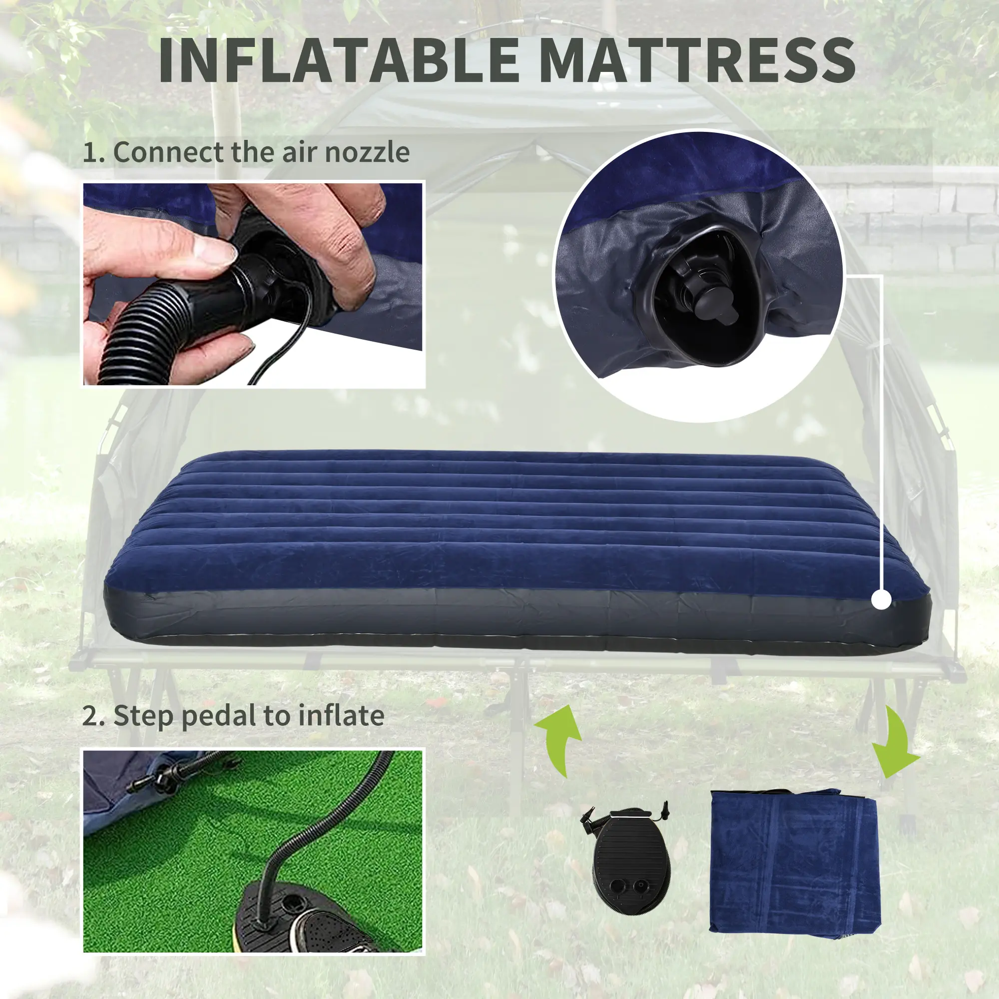 Summervibes 1/2 Person Foldable Camping Cot with Tent, Bedspread, Thick Air Mattress, 4-In-1 Elevated Camping Bed for Outdoor Hiking, Picnic, Travel