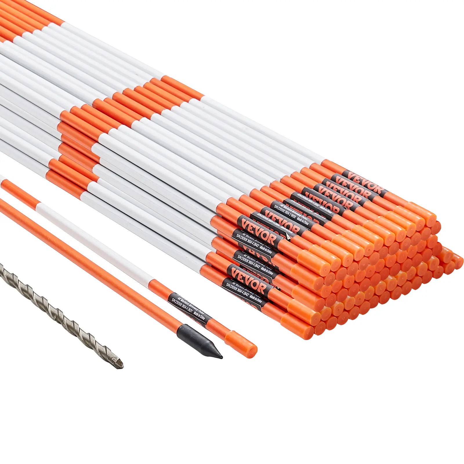 Driveway Markers, 100 PCS 48in 0.4in Diameter Lightweight Orange Fiberglass Snow Stakes with Reflective Tape, 12in Steel Drill Bit & Protection Gloves for Courtyards, Easy Installation, Security & Rainy Day Visibility