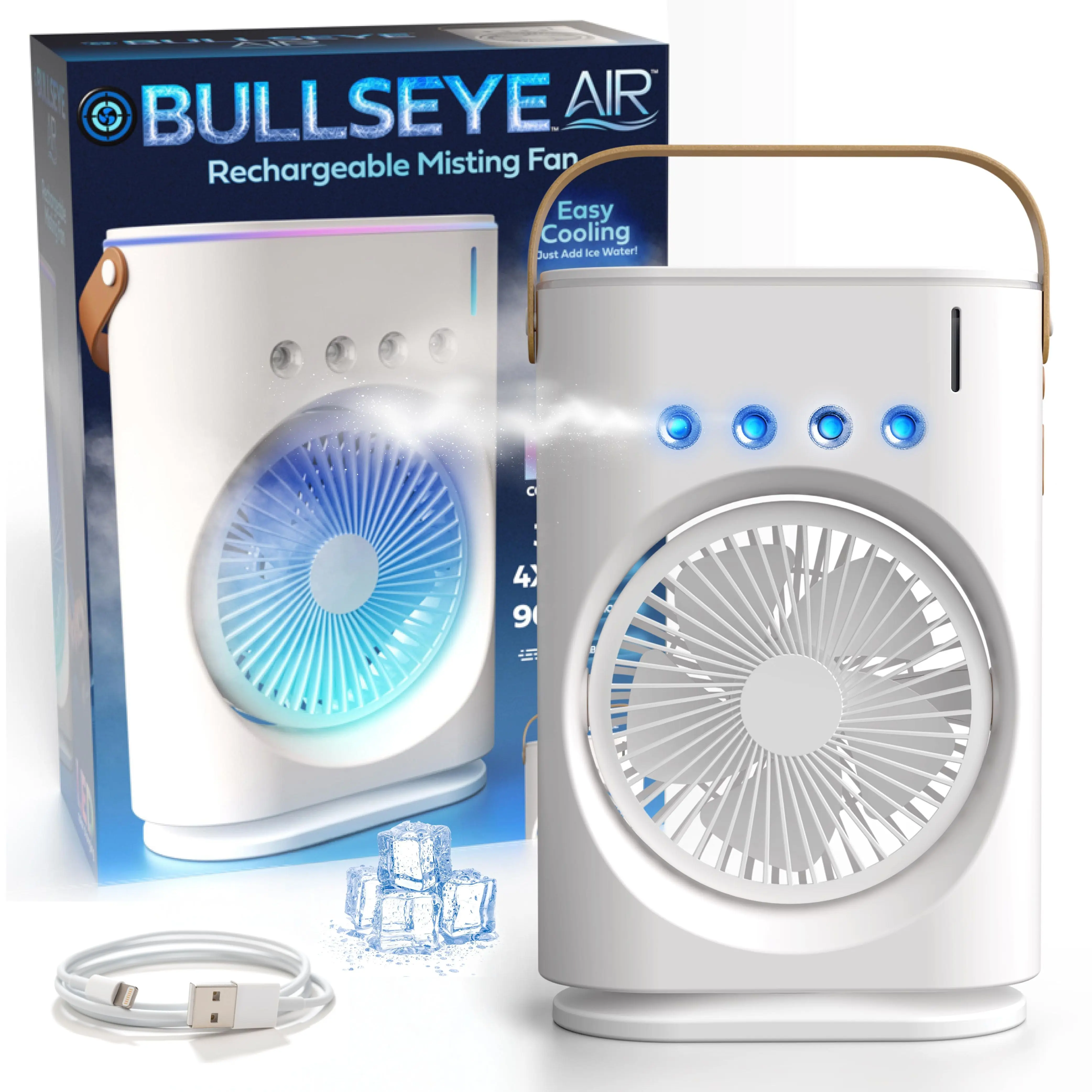 Cool Misting Fan, Remote Controlled, Oscillating, USB-C Rechargeable, Color Changing, Lightweight, Portable