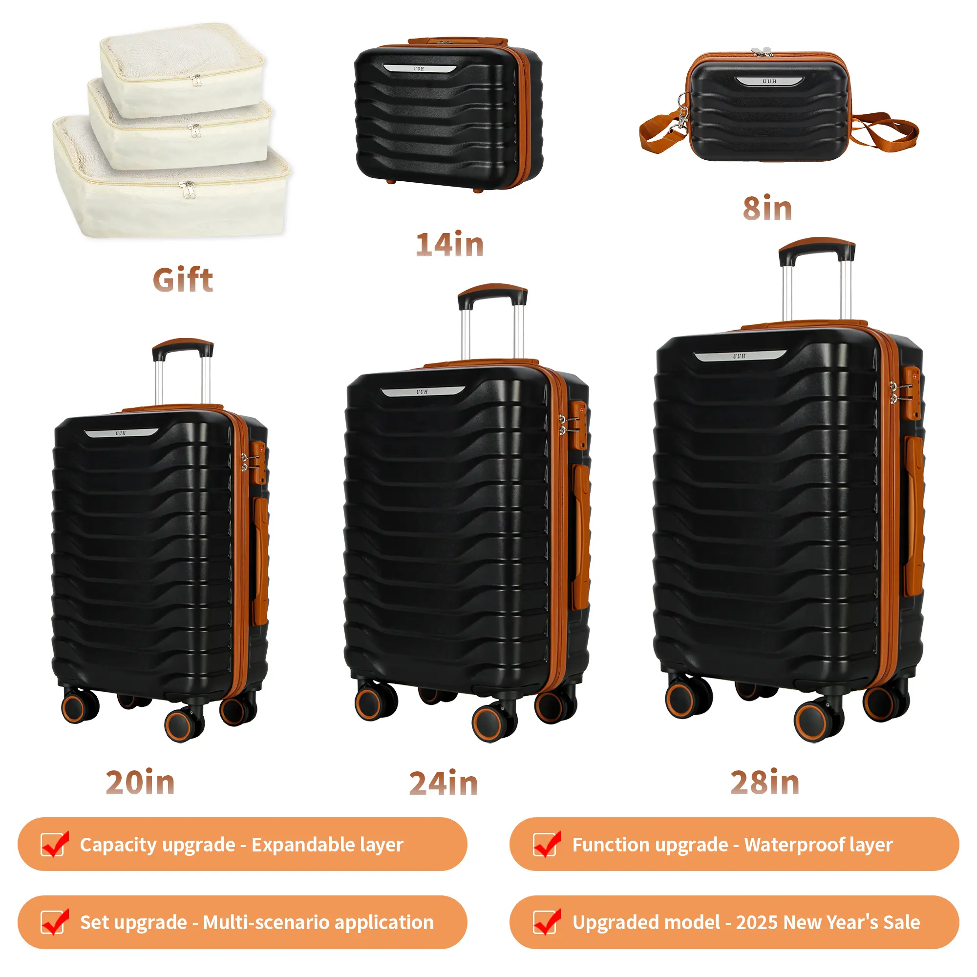 Expandable Luggage Sets 9pcs/8pcs/7pcs/4pcs Suitcase Sets With Water-Proof and Expandable Layer Makeup Bag Side Hooks And TSA Lock