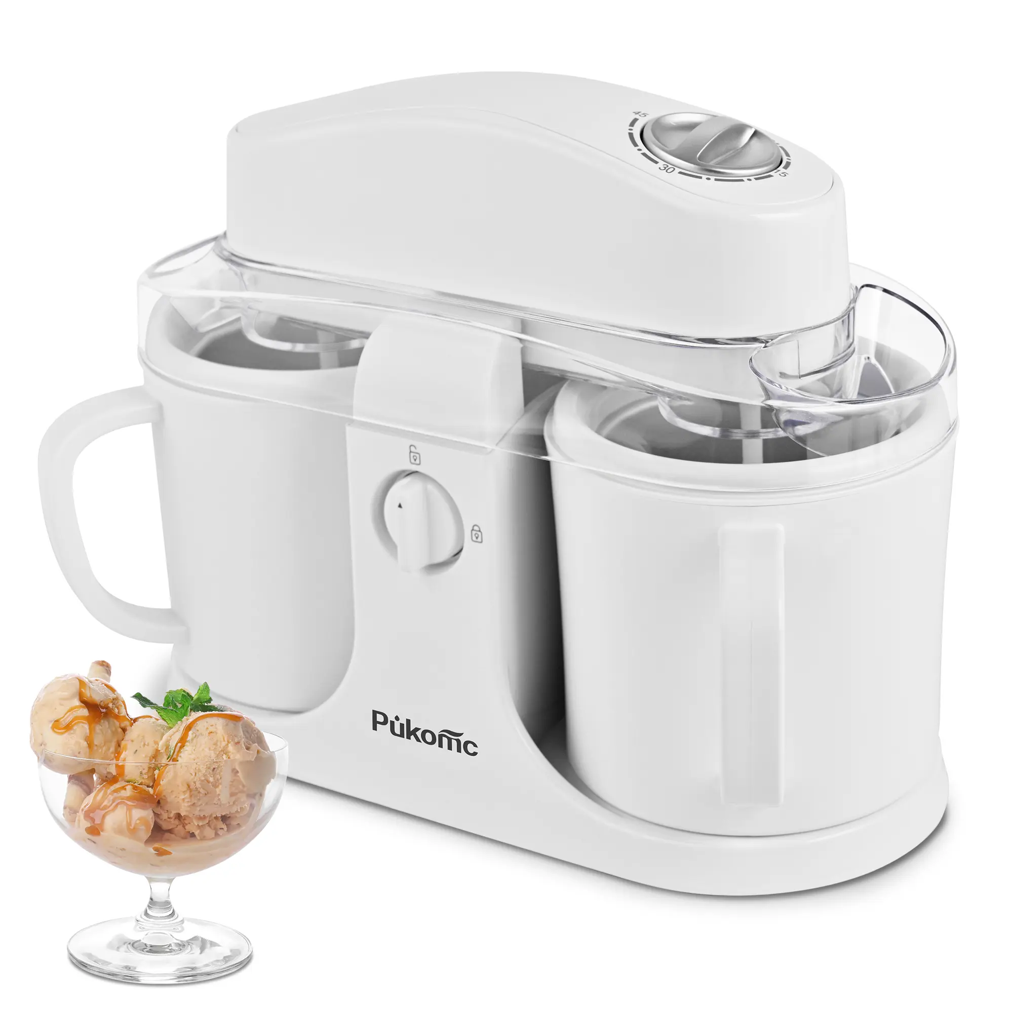 Ice Cream Maker Machine for Home Use with Two Ice Cream Bowls Simple Operation Easy to Clean White Easy Fast Use Perfect Dessert,The best Christmas New Year gift