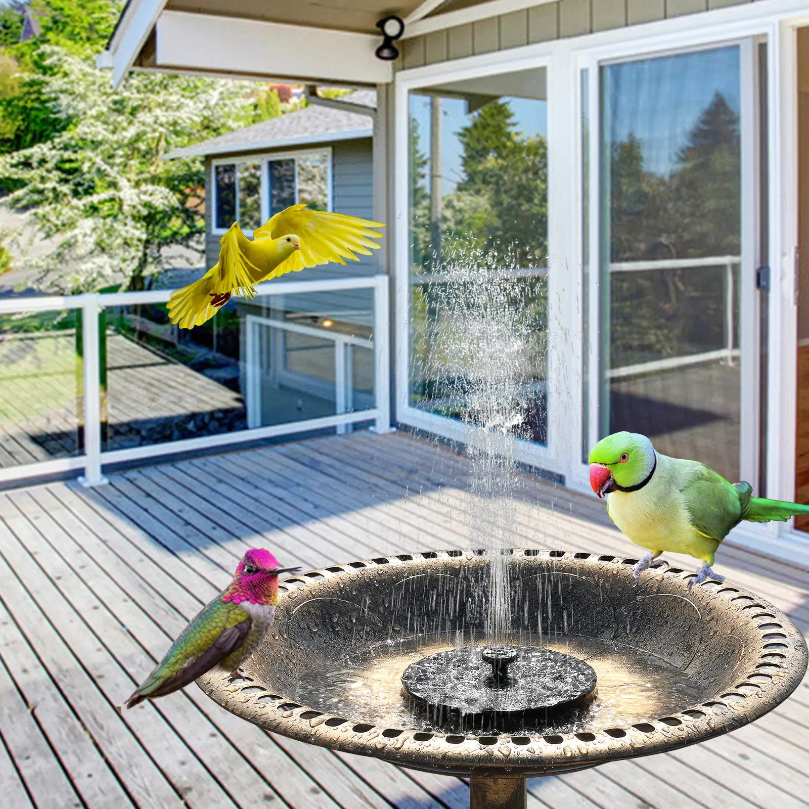 28'' Bird Bath with Solar Fountain – Antique Copper Resin Pedestal Birdbath for Outdoor Garden & Patio Decor