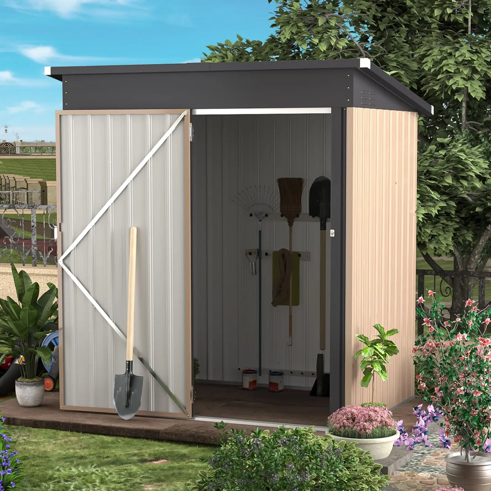5' x 3' Modern Metal Outdoor Storage Shed, 16.6 sq. ft. space with lockable door, ideal for garden, backyard, patio, and tool storage