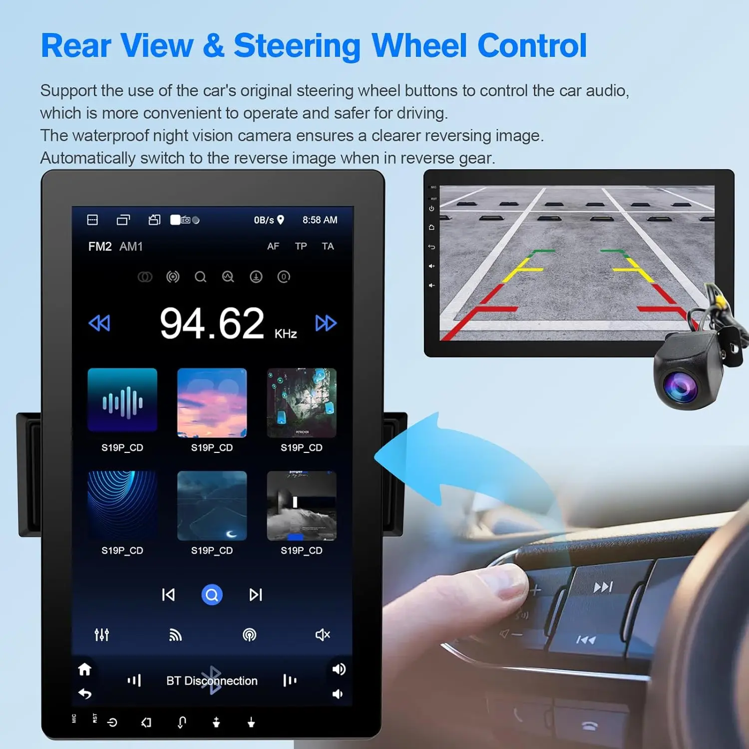 2026 10.1" Rotatable Touch Screen Car Stereo Single Din - Android 13