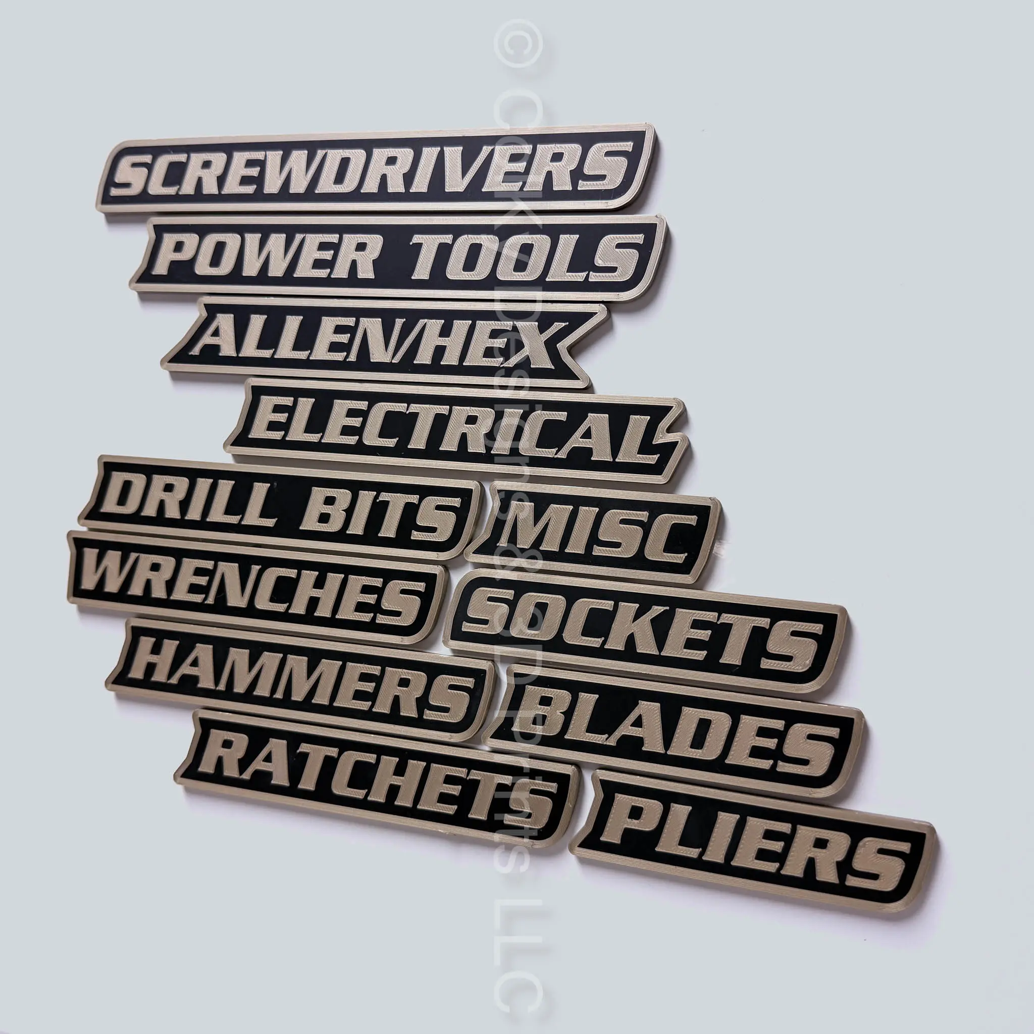 ColKy Designs - 12-Pack Premium Magnetic Toolbox Labels for Tool Organization - 12 Pack of High Quality 3D Printed Personalized Magnets for Metal Cabinets, Drawers, Tool Chests, Decor Plastic Gift - Made to Order • Core Colors • No Custom Text