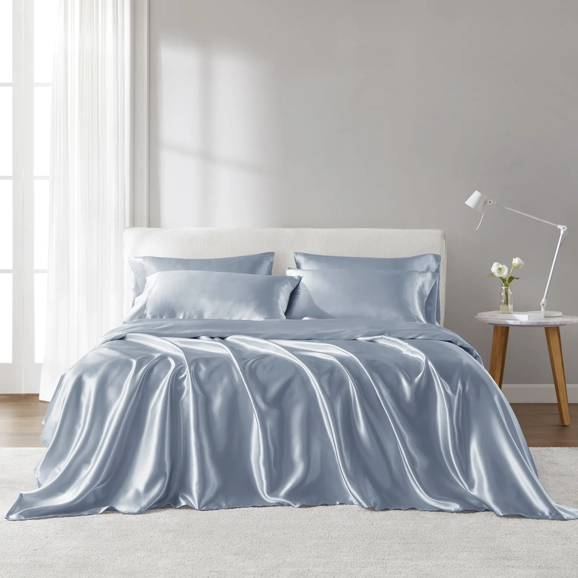 6 Piece Solid Color Satin Sheets Set