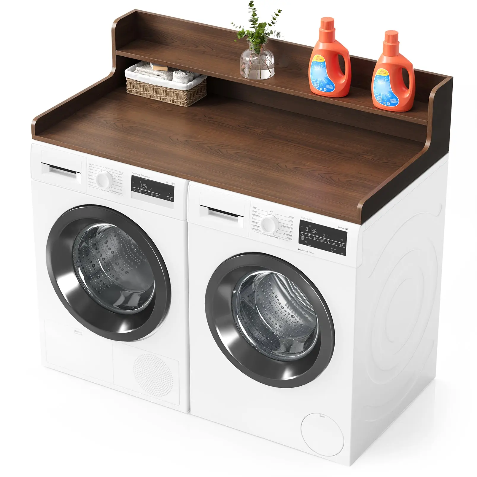 Washer Dryer Countertop, Laundry Wood Shelf Topper with Edge, 54" Width x 27.5" Depth Cover Guard Organizer for Washer and Dryer Laundry Hamper Counter Storage Organization