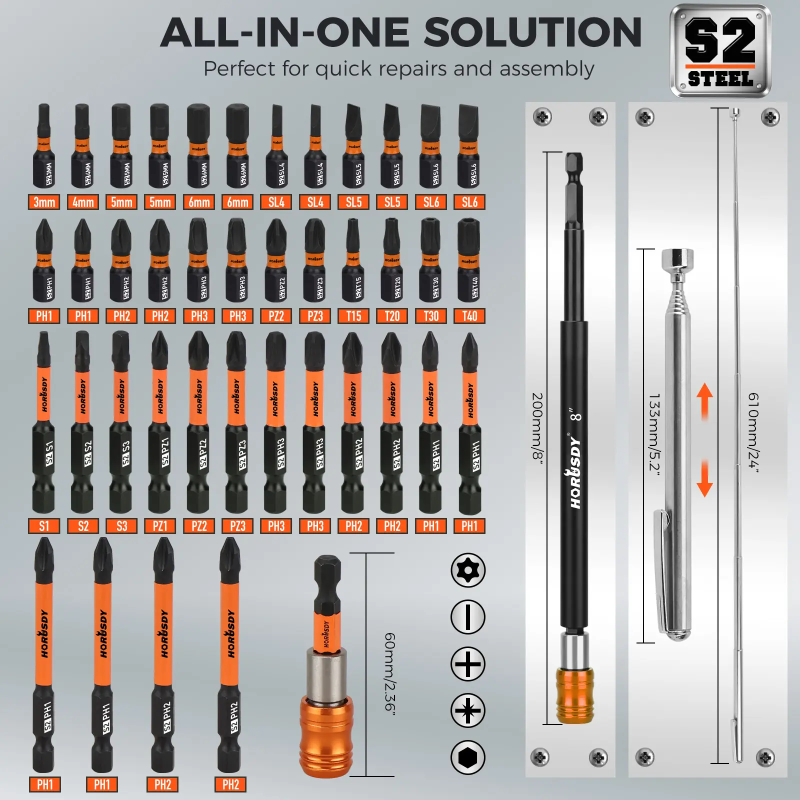 Upgraded 79-Piece Magnetic Impact Nut Driver Set, Metric & SAE with 3LB Magnetic Pickup Tool, Socket Adapters, Wing Nut Driver, Universal Sockets, Quick-Change Bit Holder & Extensions, Power Bits