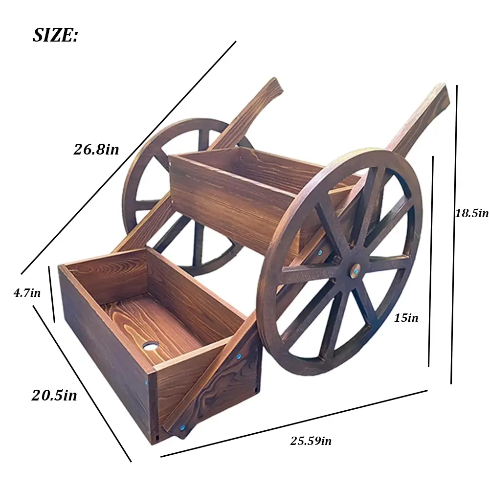 2-Tier Wooden Wagon Planter Box