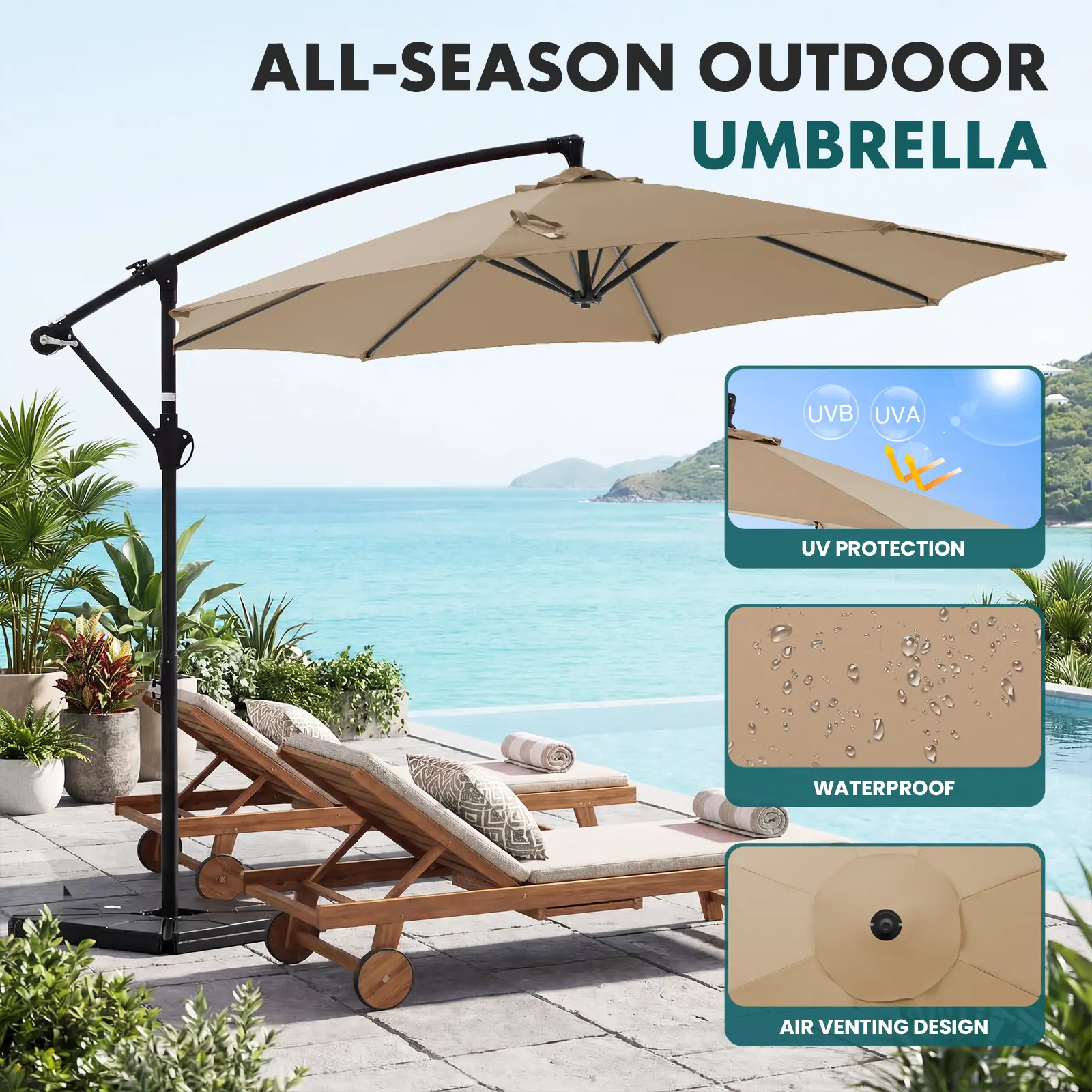 10ft Offset Outdoor Patio Umbrella with Base