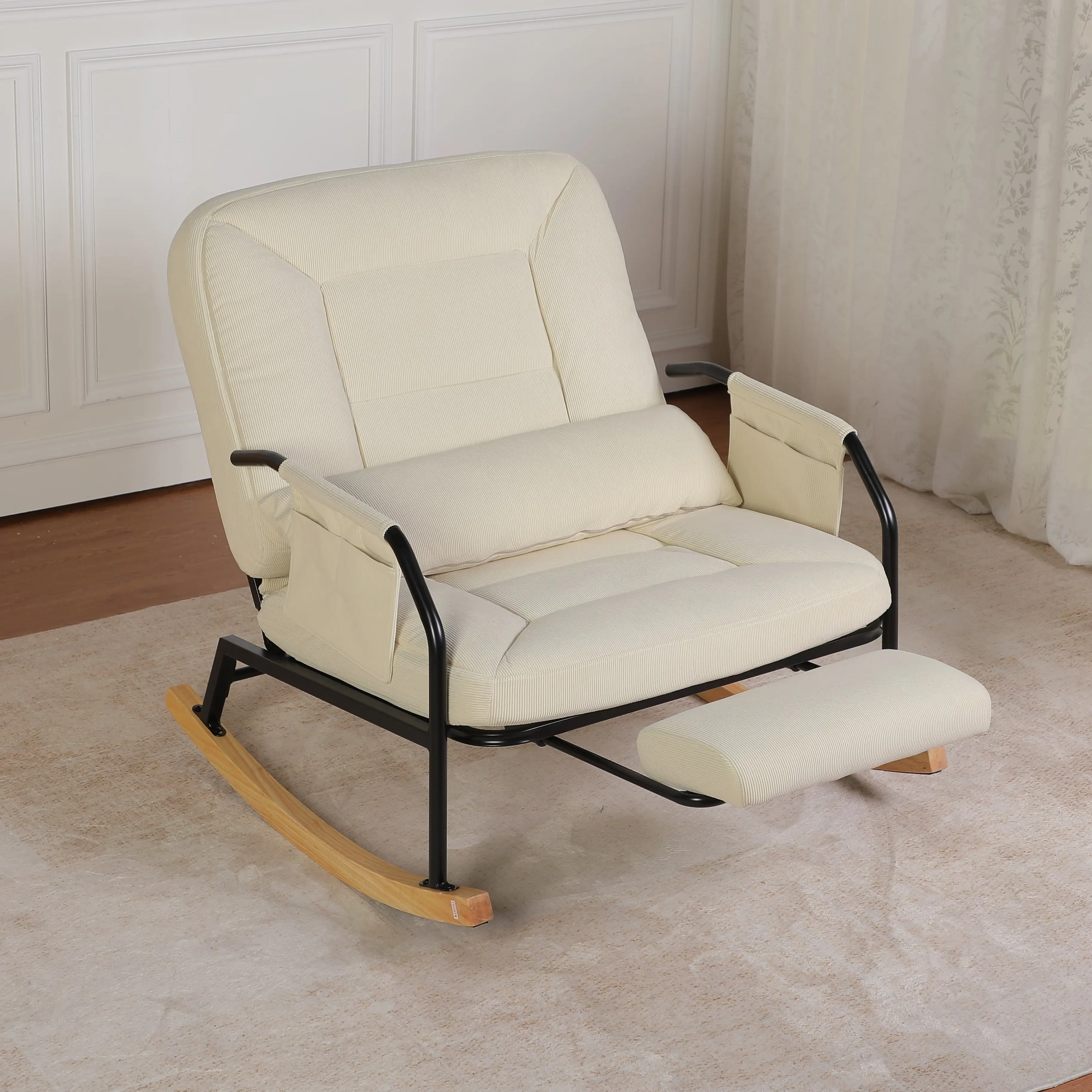 Roomy Nursery Rocking Chair with Corduroy Fabric